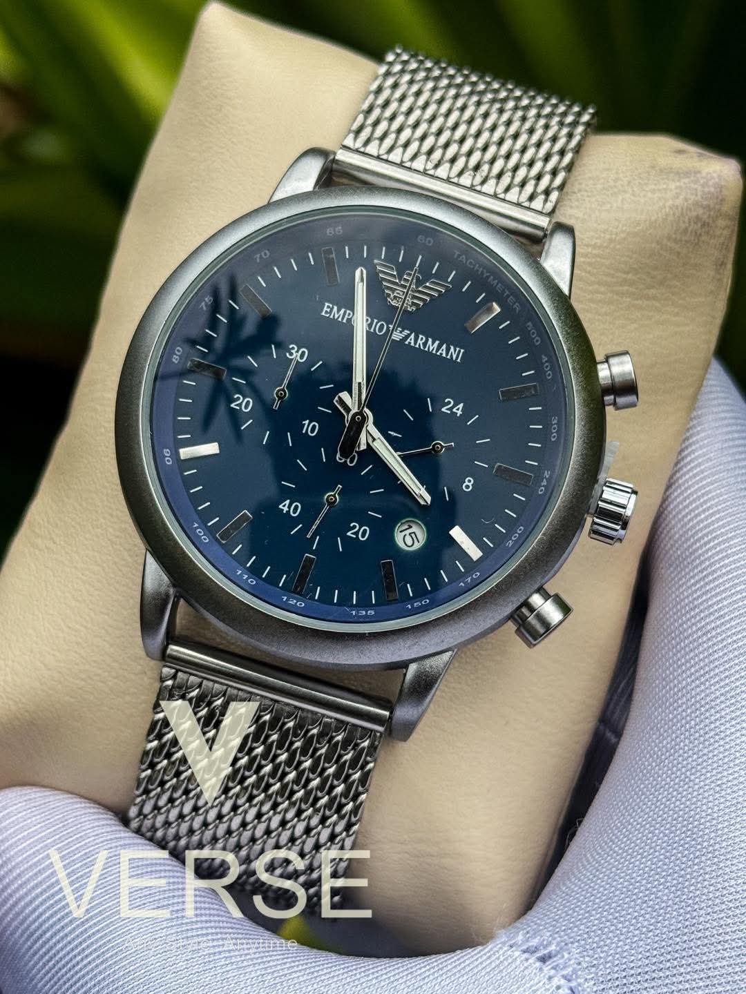 Armani mesh chain matte blue dial