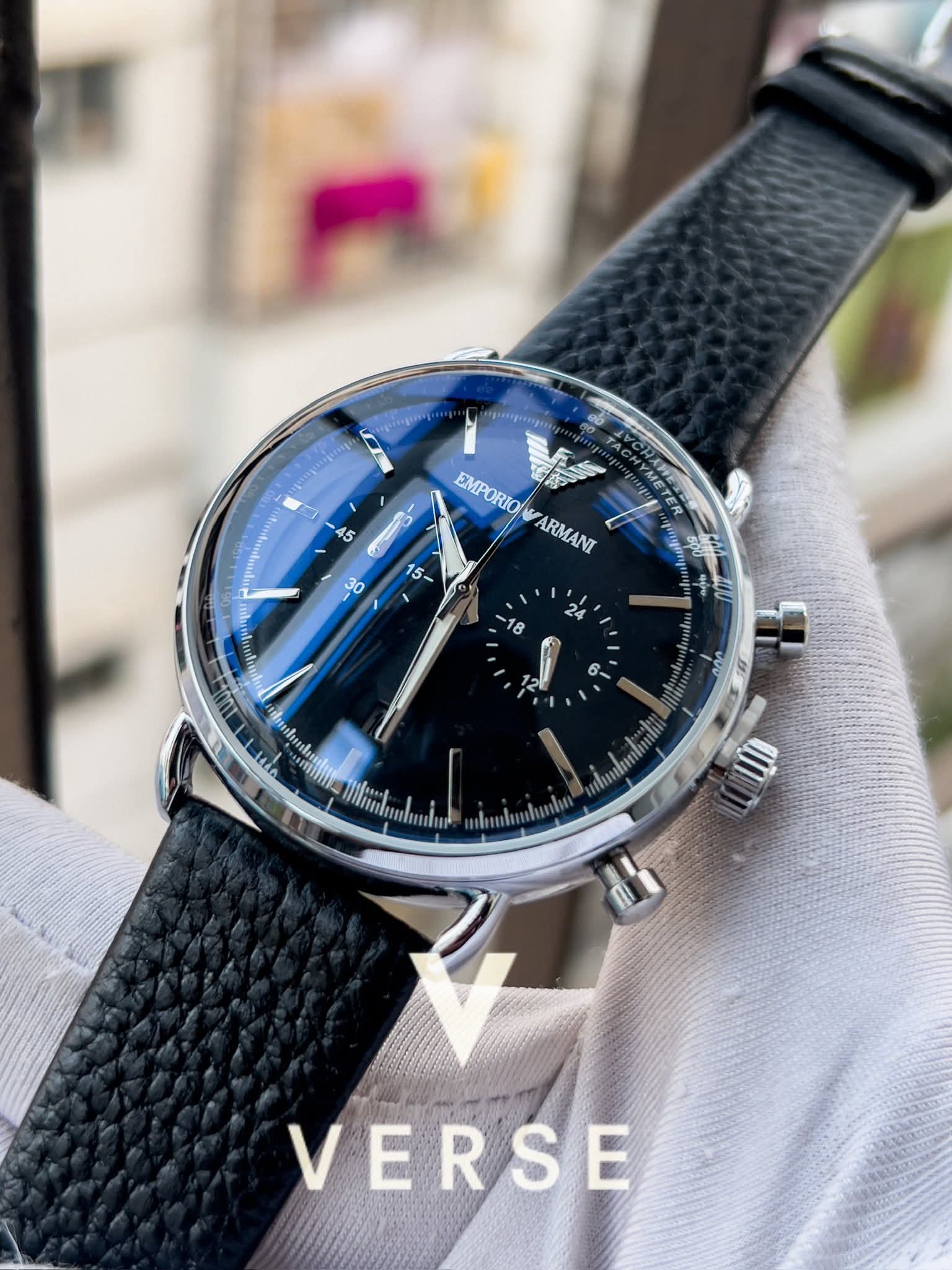 Armani oval black belt black dial