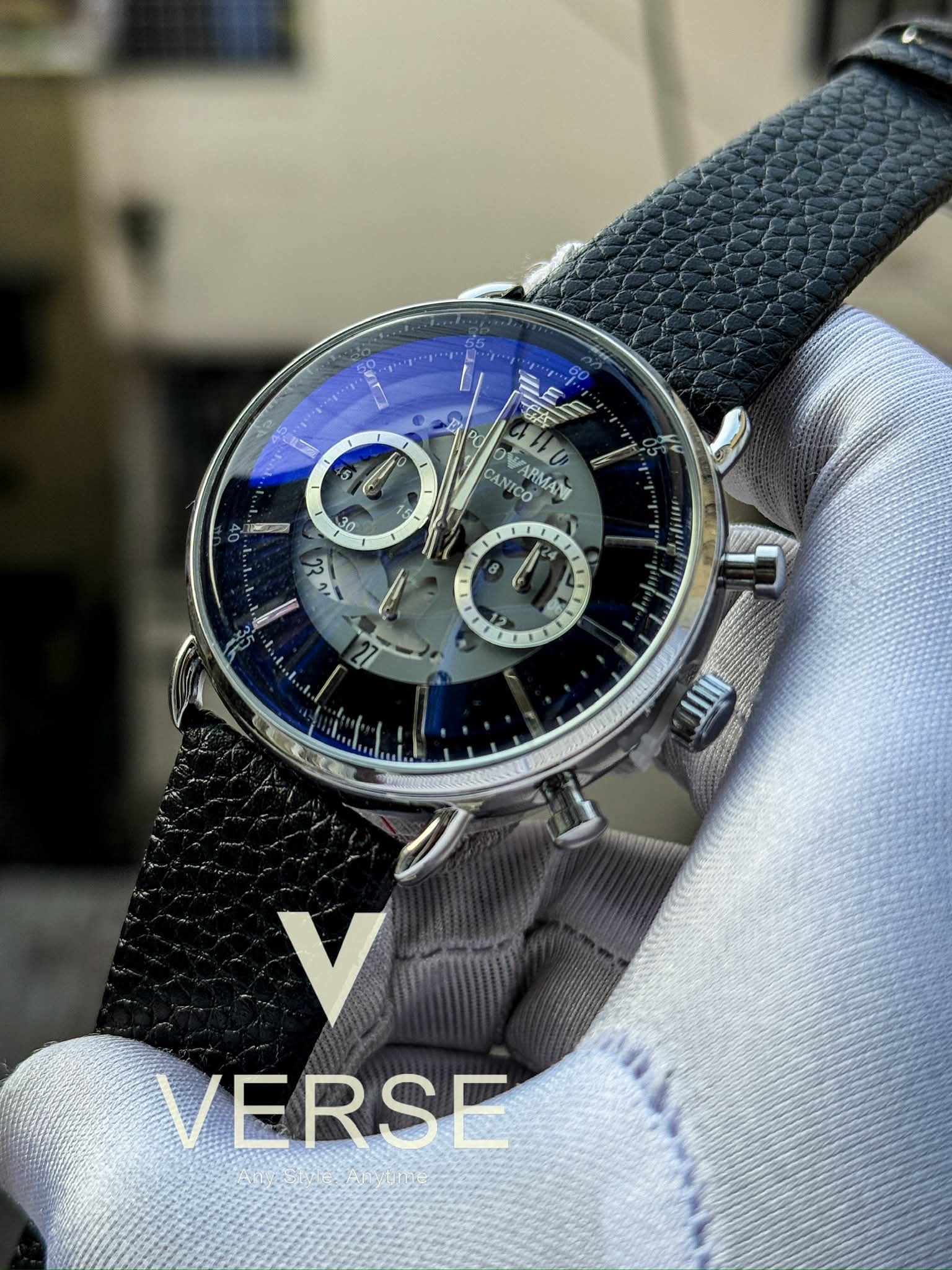 Armani Meccanico black belt black dial