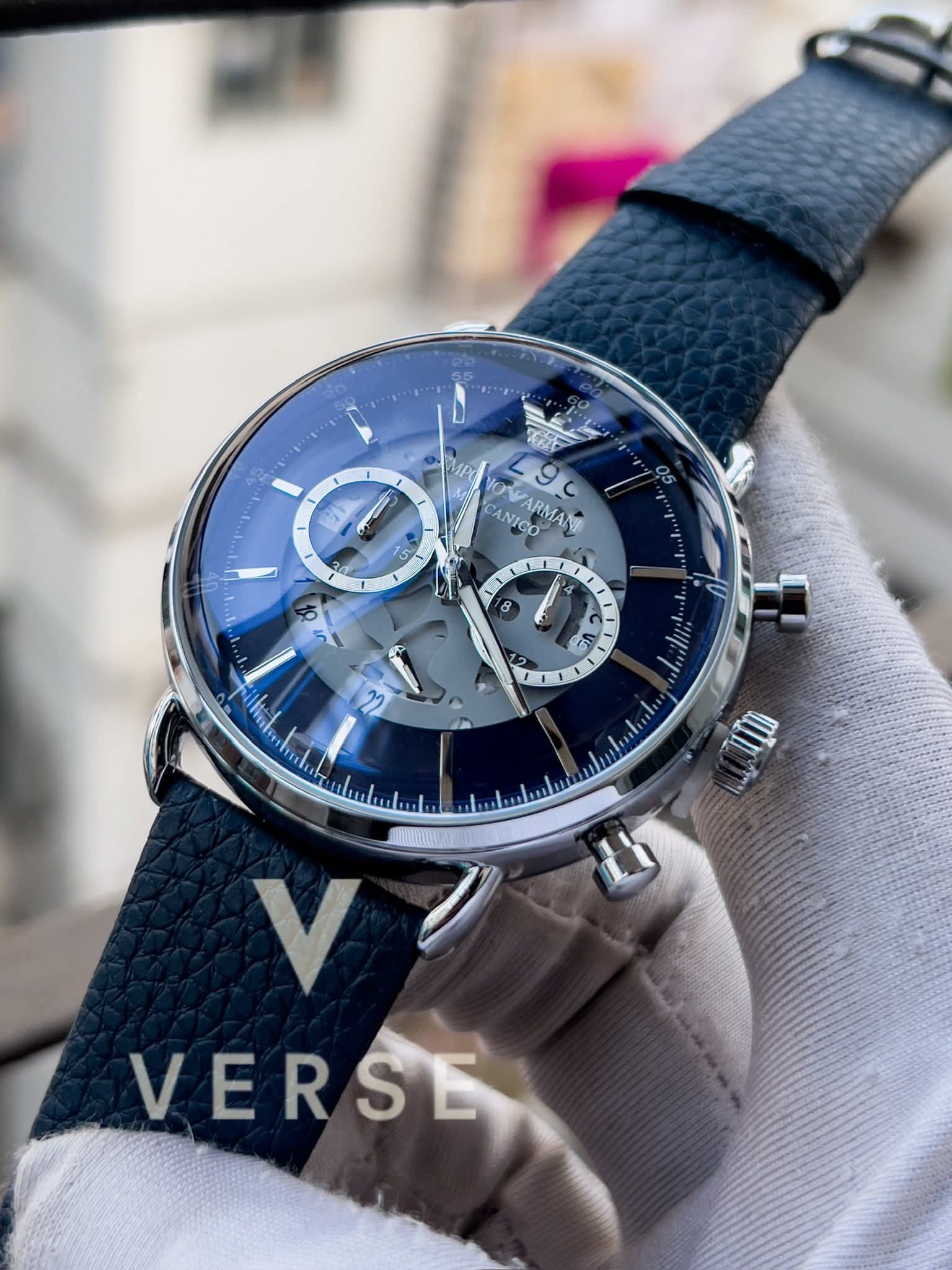 Armani Meccanico blue belt blue dial