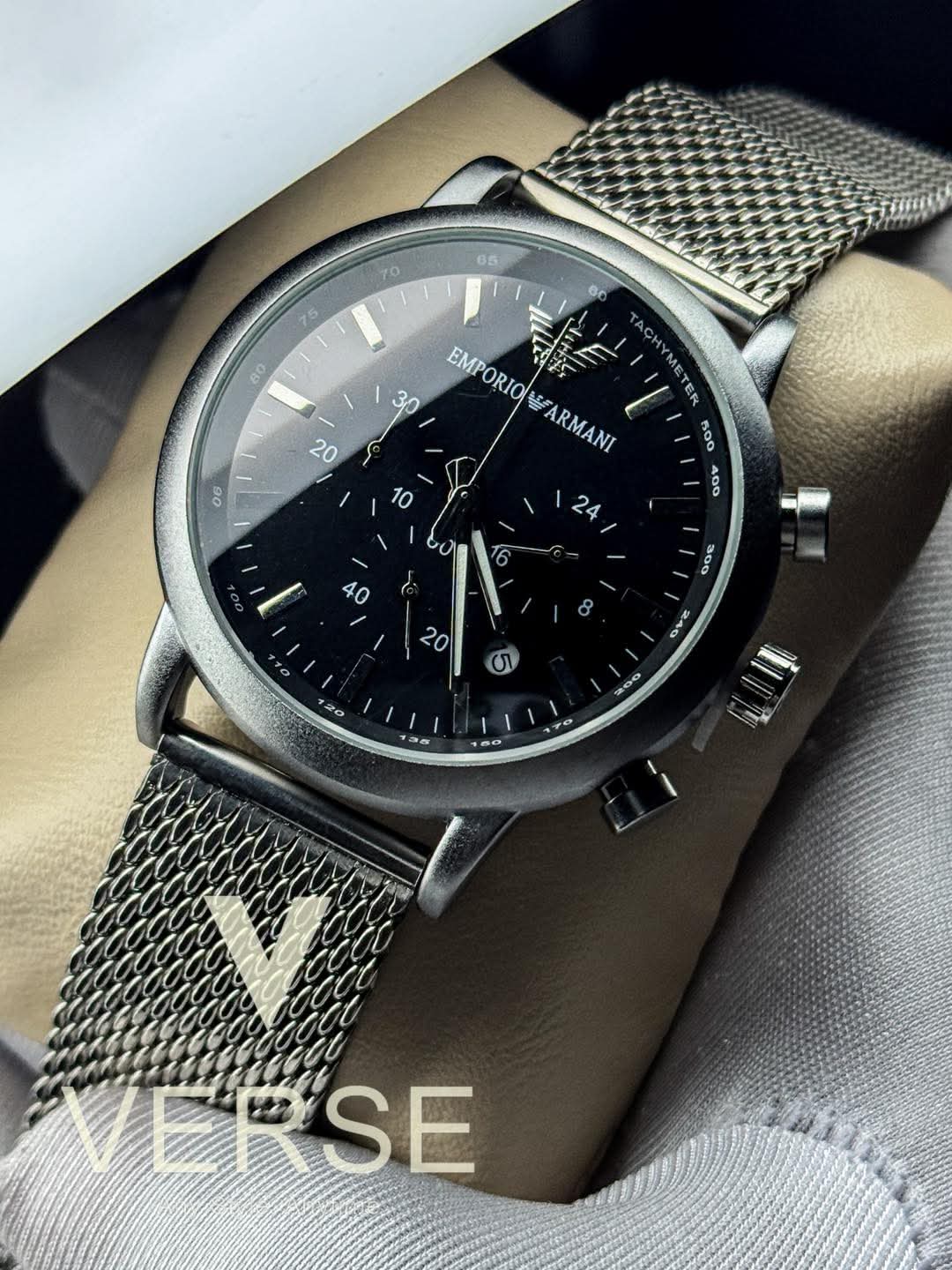 Armani mesh chain matte black dial