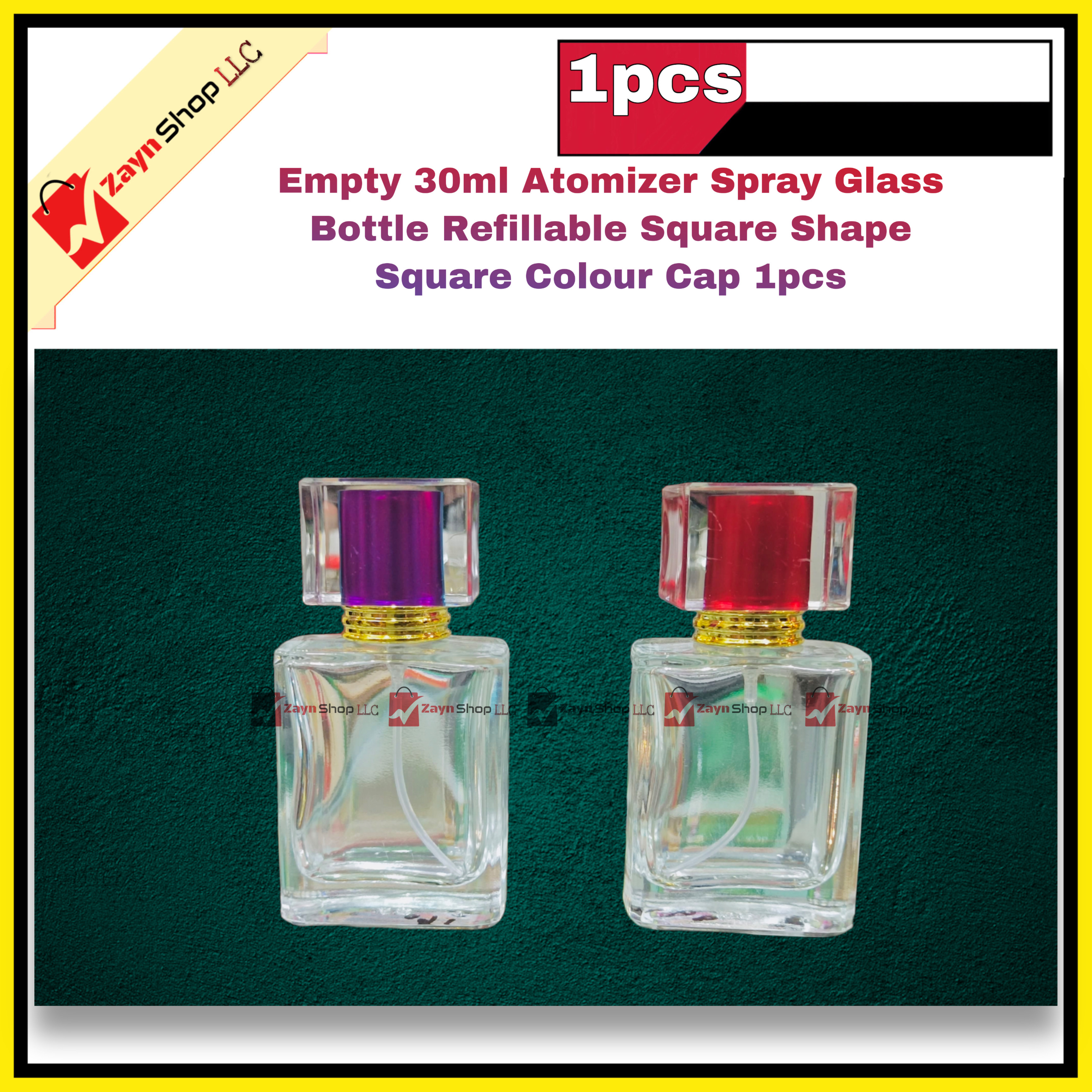 Empty 30ml  Perfume Atomizer Spray Glass Bottle Refillable Square Shape Square Colour Cap 1pcs_img_5
