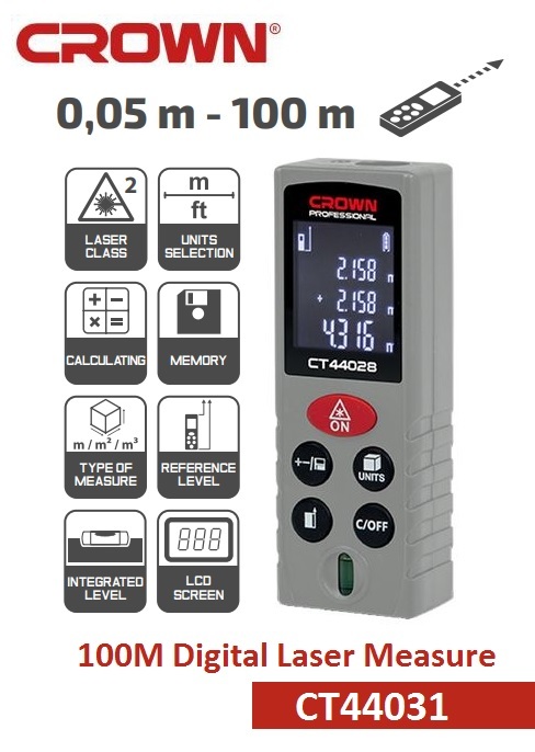 CROWN CT44031 Professional Digital Laser Measure, 100m, ±2mm; CT44031