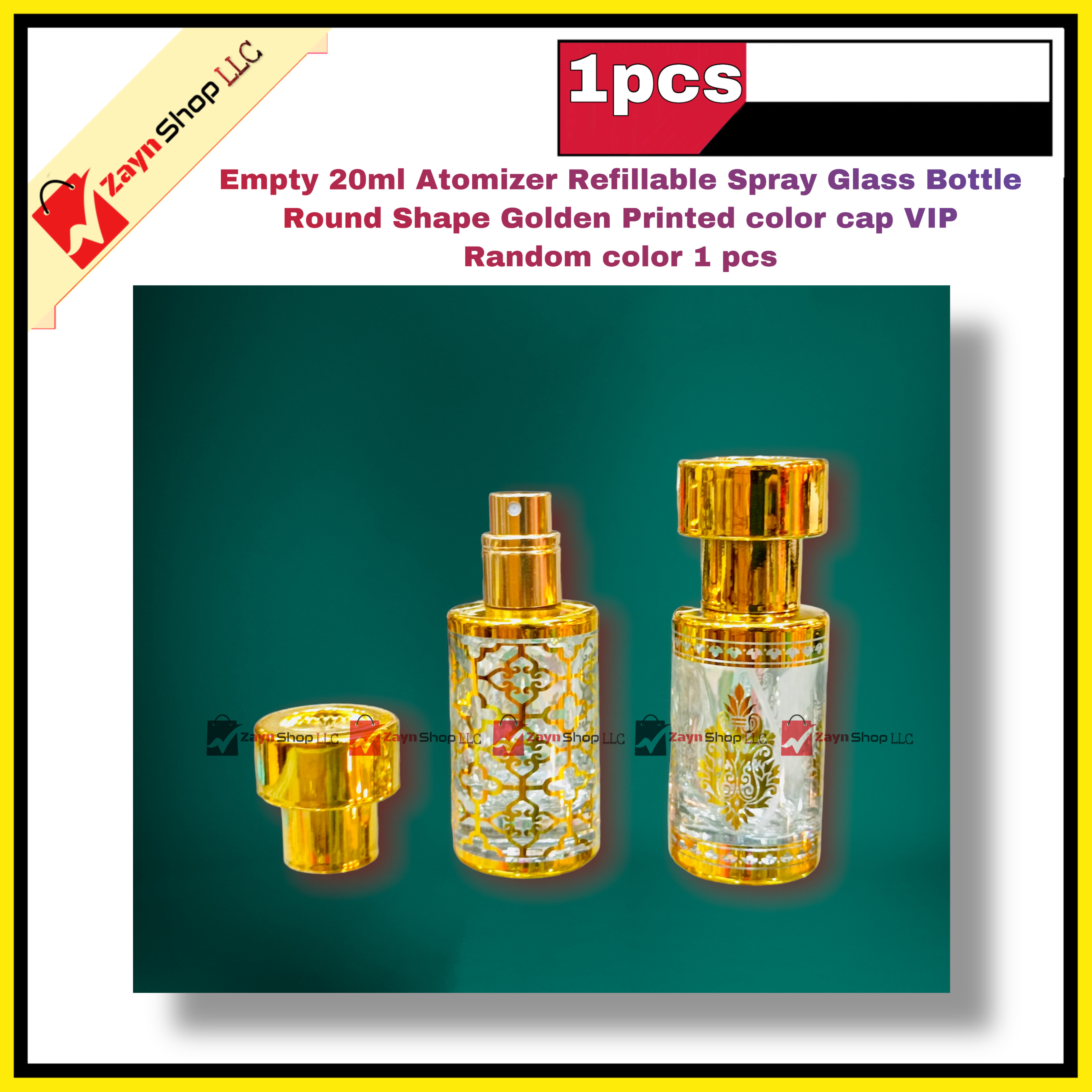 Empty 20ml Perfume Atomizer Refillable Spray Glass Bottle Round Shape Golden Printed color cap VIP 1 pcs Random color_img_0