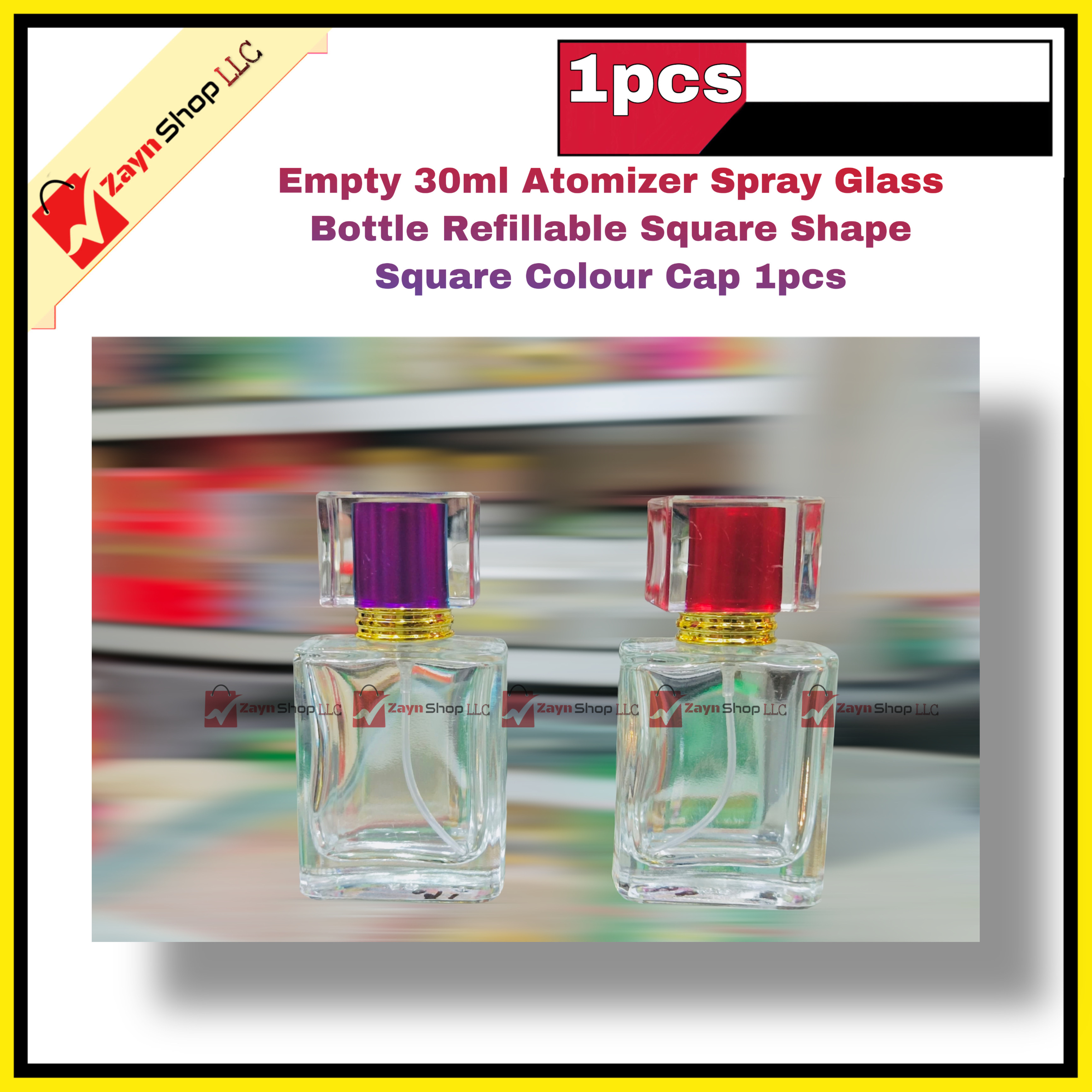 Empty 30ml  Perfume Atomizer Spray Glass Bottle Refillable Square Shape Square Colour Cap 1pcs_img_3