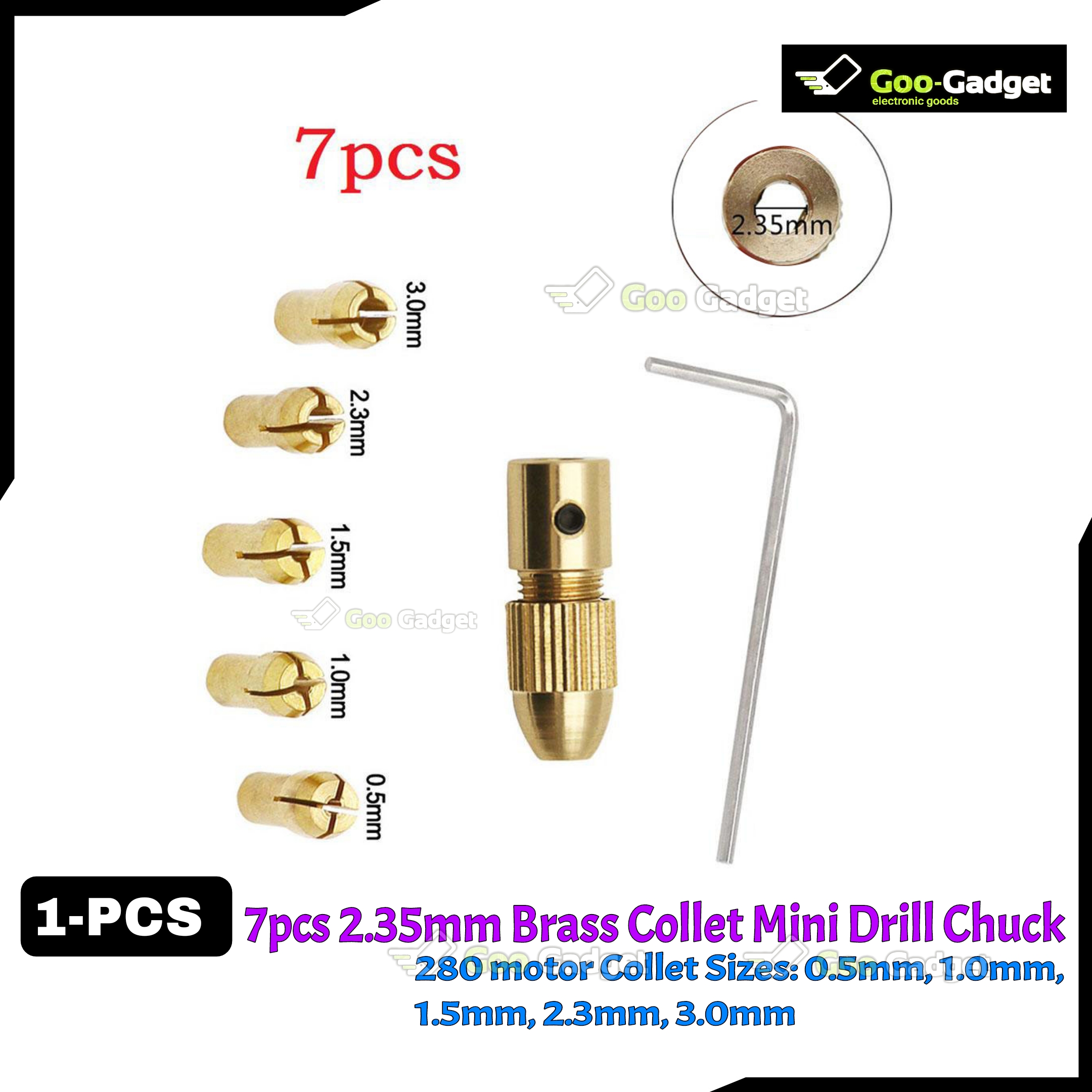 7pcs Brass Collet Mini Drill Chuck Set – 2.35mm Shaft Adapter for 280 Motor