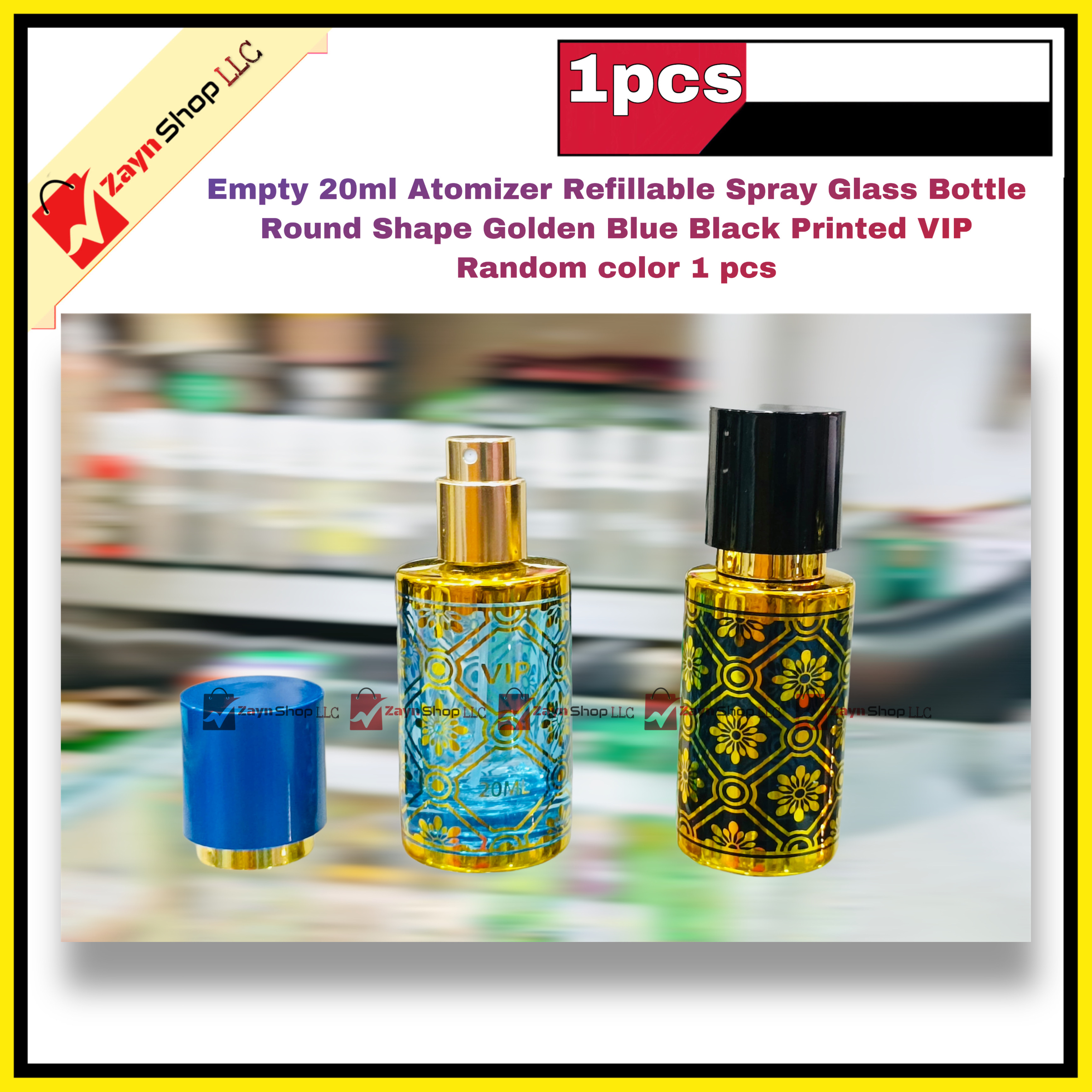 Empty 20ml Perfume Atomizer Refillable Spray Glass Bottle Round Shape Golden Blue Black Printed VIP  Random color 1 pcs_img_0
