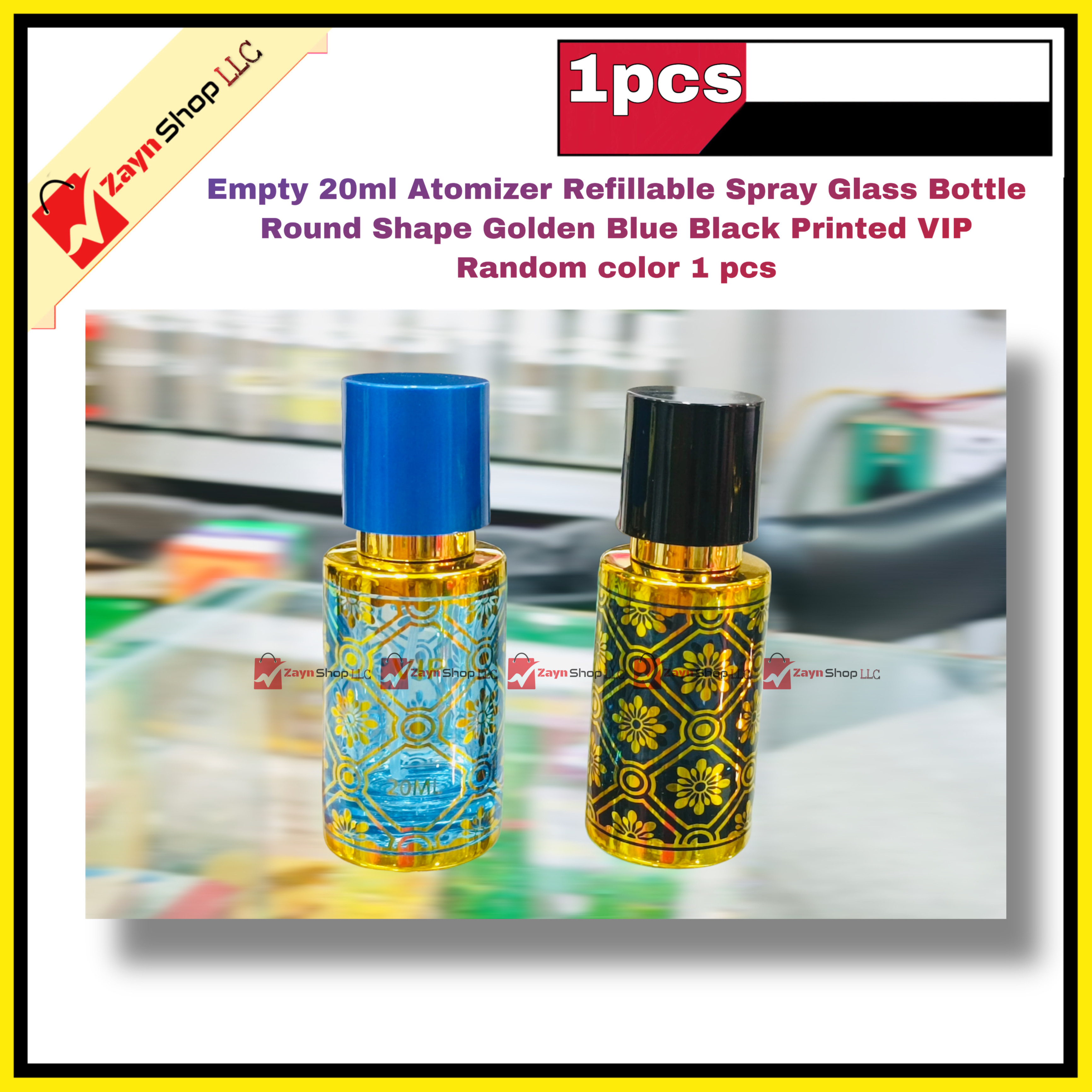 Empty 20ml Perfume Atomizer Refillable Spray Glass Bottle Round Shape Golden Blue Black Printed VIP  Random color 1 pcs_img_1