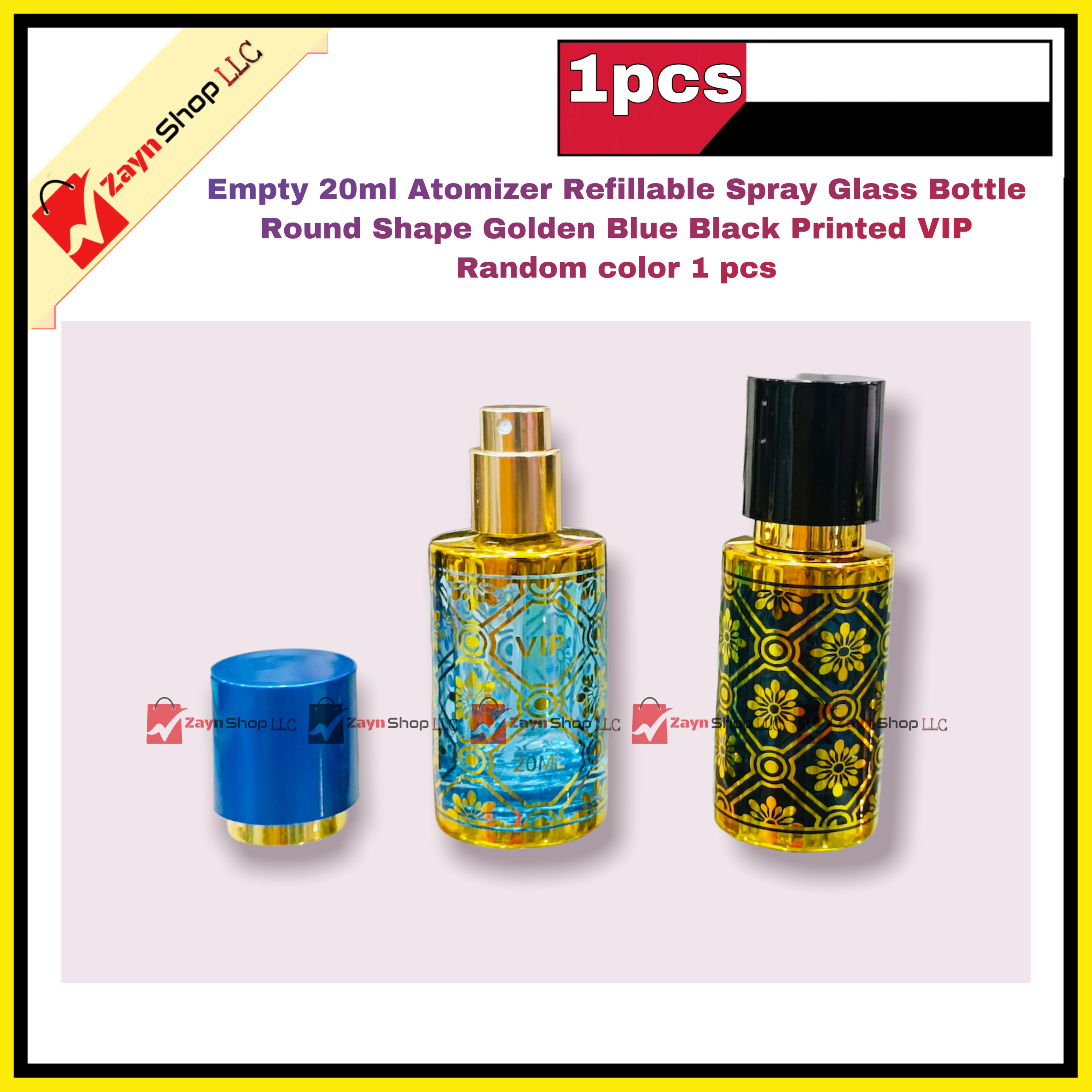 Empty 20ml Perfume Atomizer Refillable Spray Glass Bottle Round Shape Golden Blue Black Printed VIP  Random color 1 pcs_img_2
