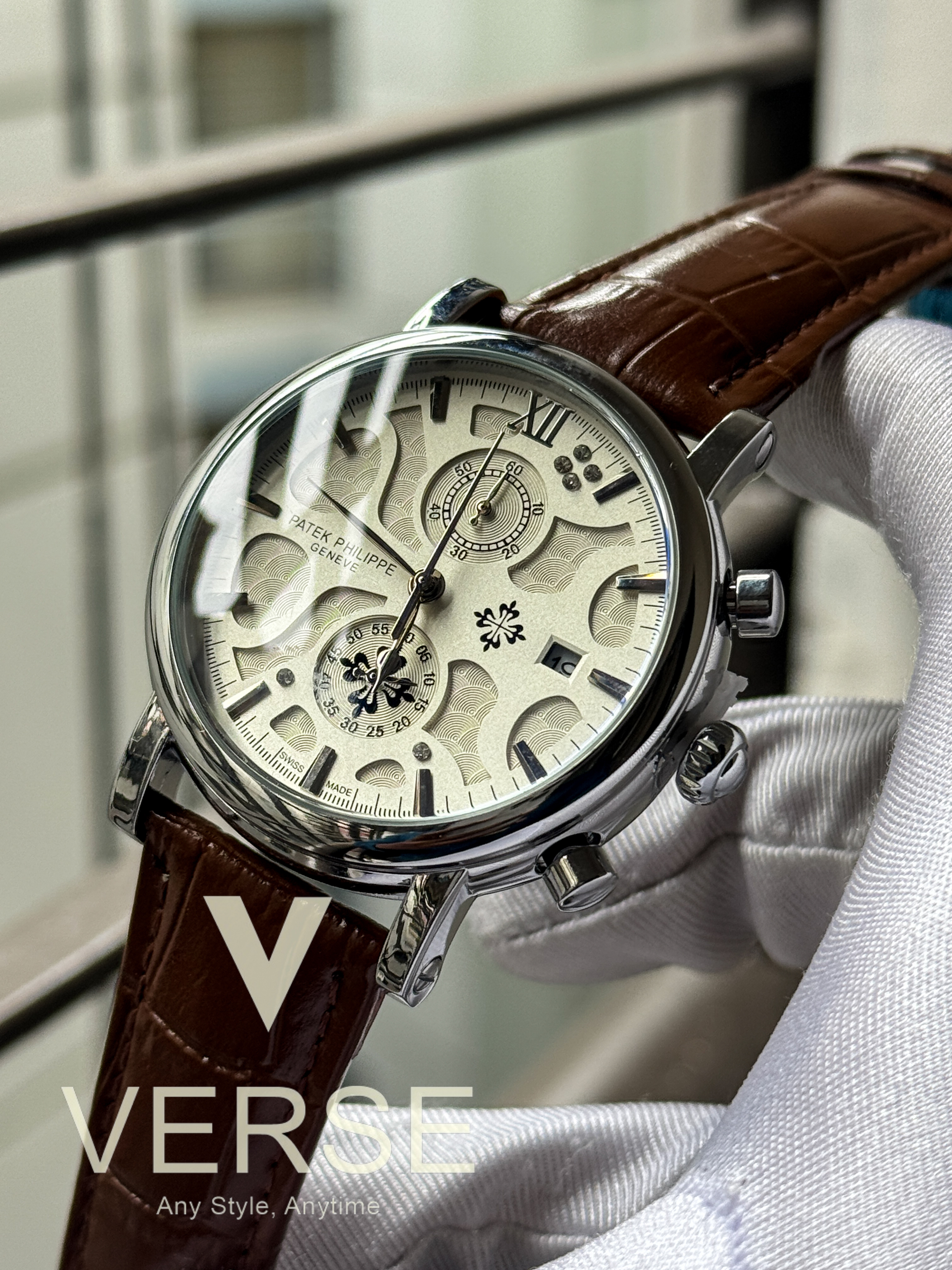 Patek chronograph belt silver aa