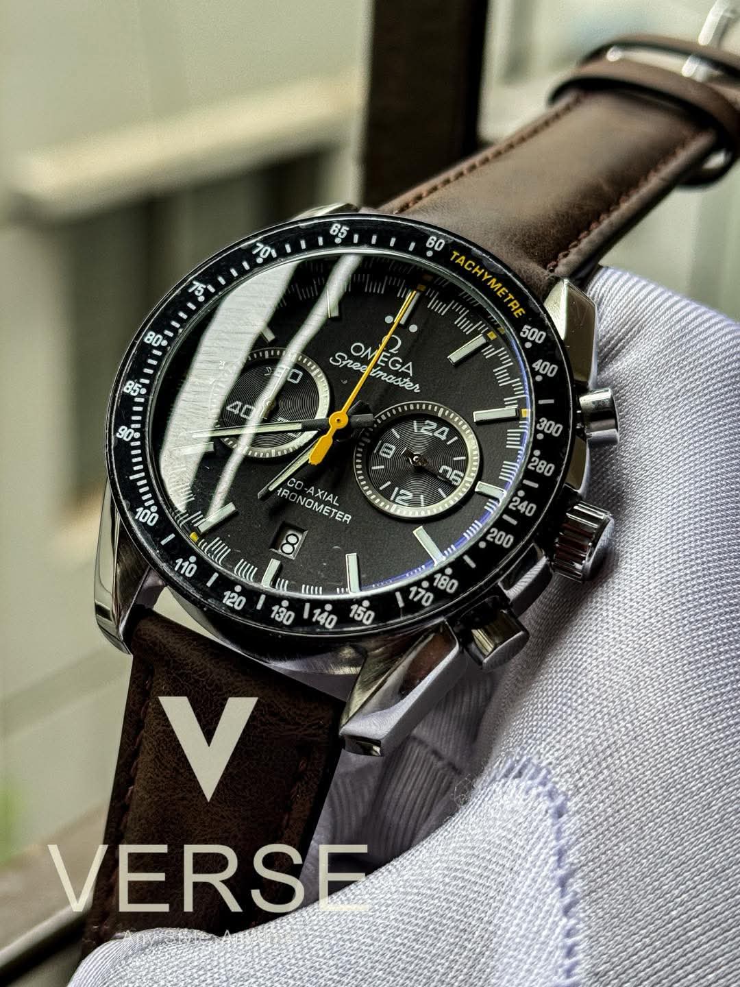 Omega Speedmaster brown belt yellow hand