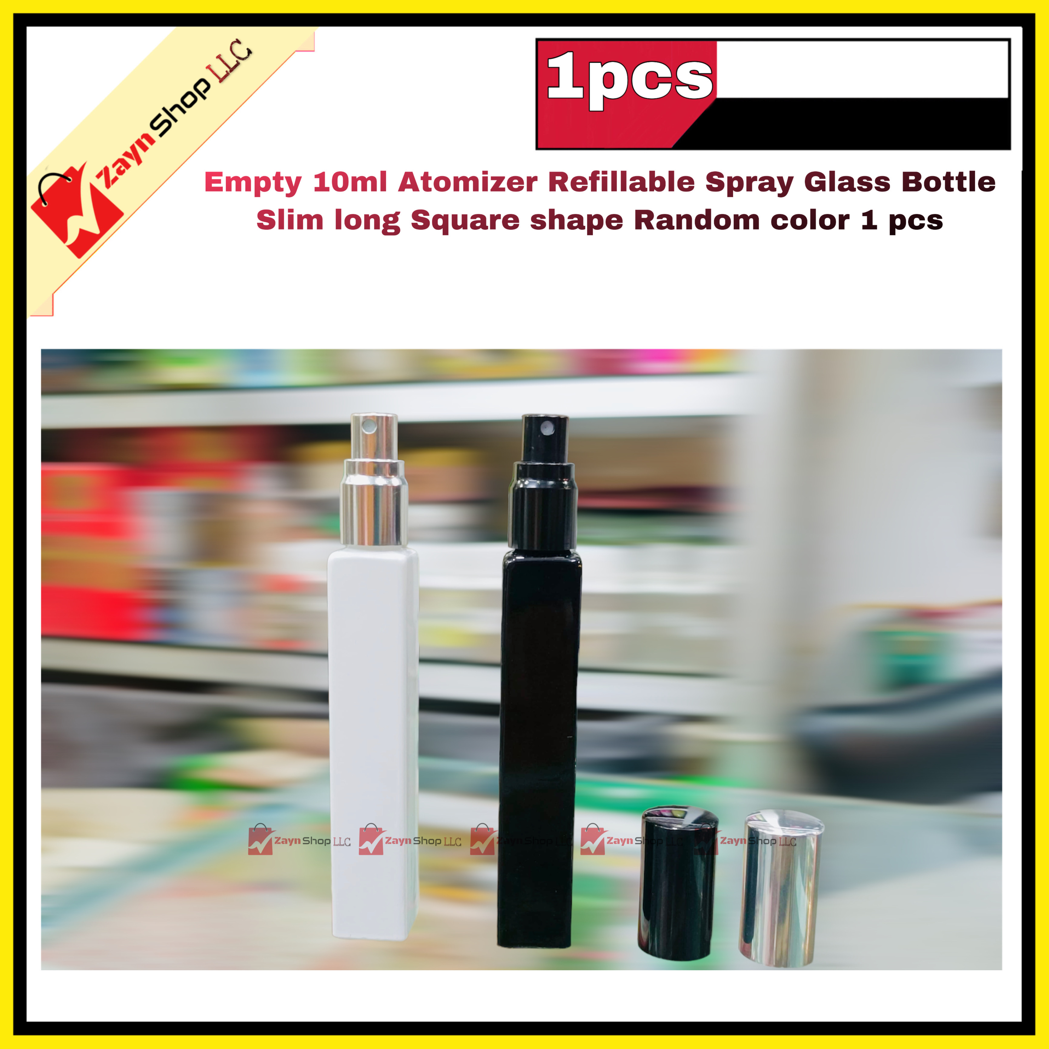 Empty 10ml Perfume Atomizer Refillable Spray Glass Bottle Slim long Square shape Random color 1 pcs_img_2