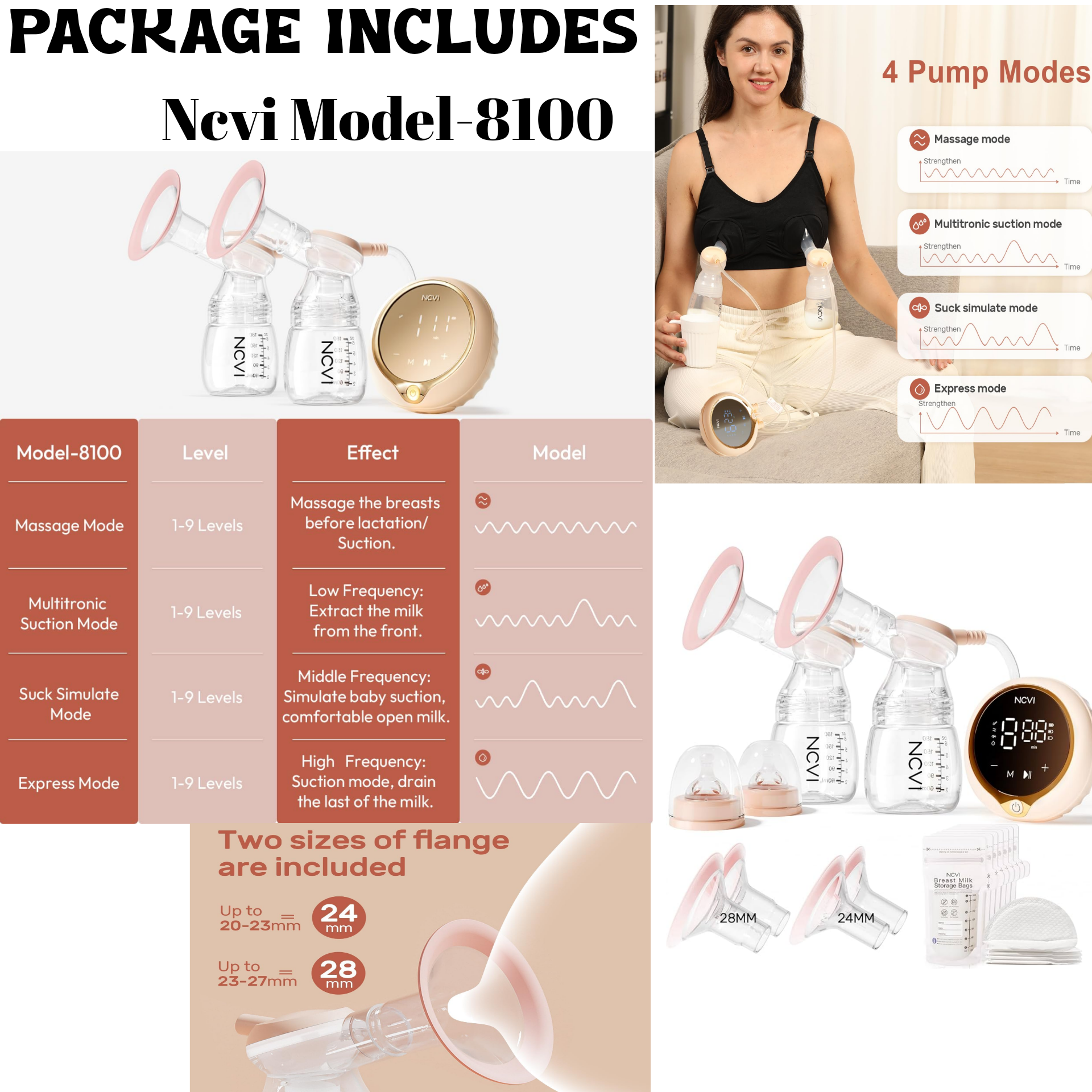 Ncvi Rechargable electric double breastpump. Model-8100