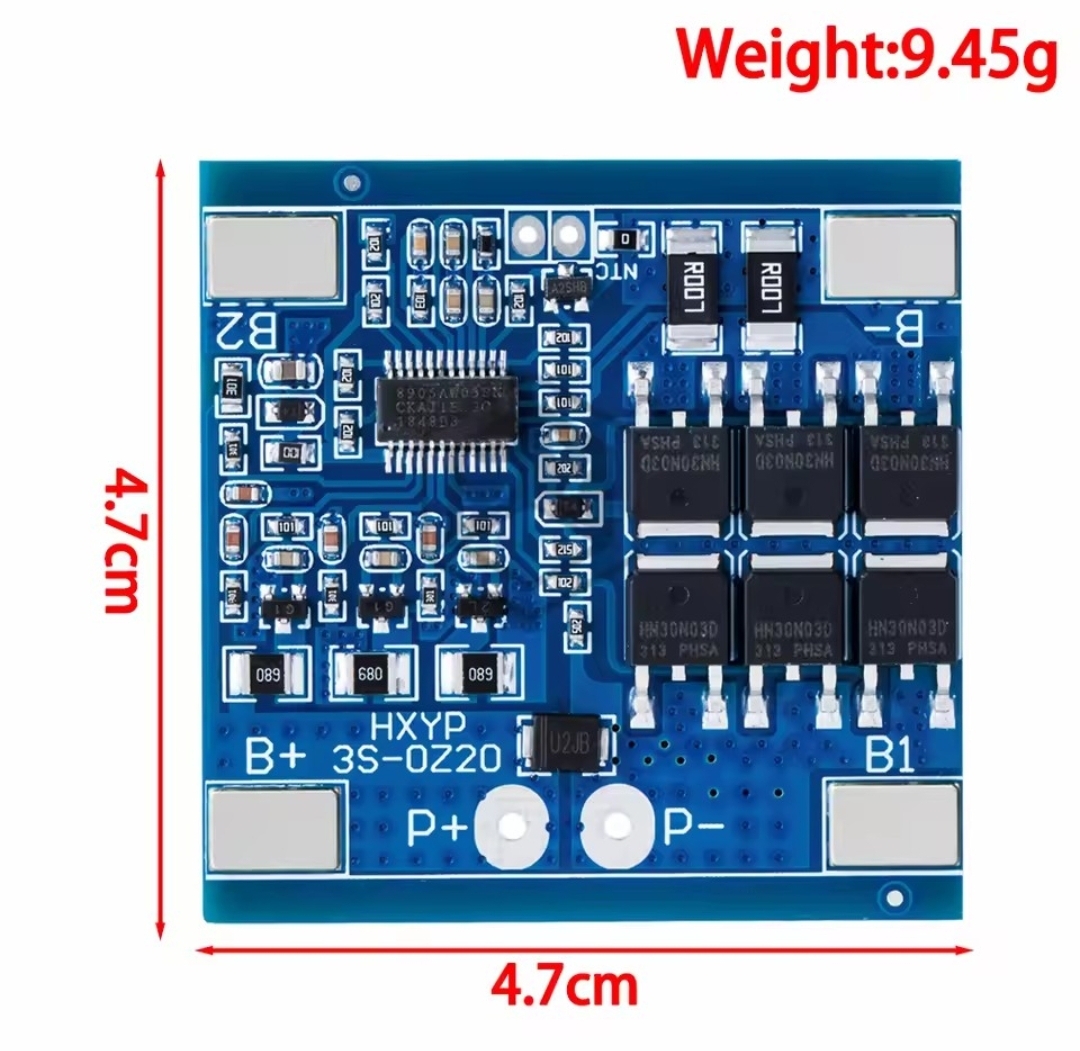 3S 12.6V Li-ion BMS 20A with Balance and Temperature Control | HXYP-3S-OZ20 Protection Board