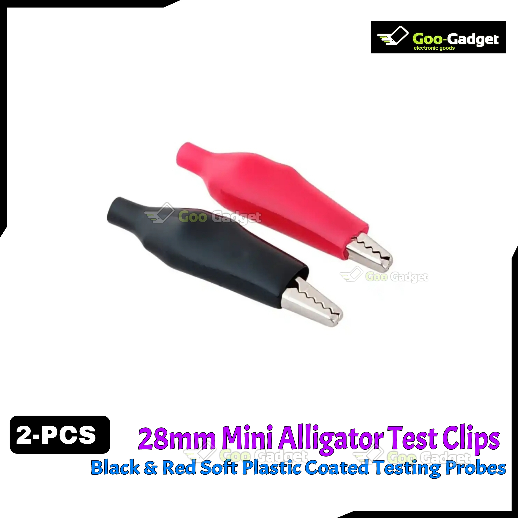 2-Pcs 28mm Mini Alligator Test Clips – Black & Red Soft Plastic Coated Testing Probes