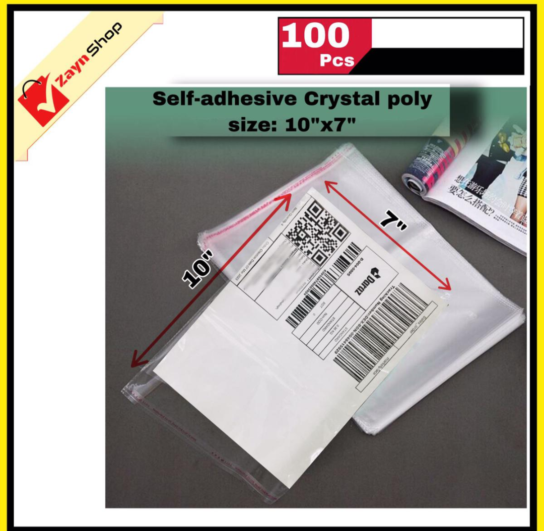 Crystal Cellophane poly adhesive poly size 10x7 inch Packaging Material Bundle of 100 pcs - poly bag_img_0