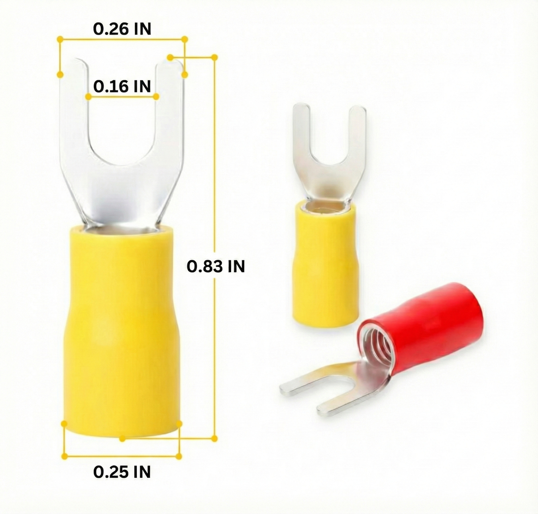 1 pair Insulated Fork Terminal Connector | Spade Crimp Terminal | 0.16 inch Fork Opening | Heavy-Duty Wire Connector