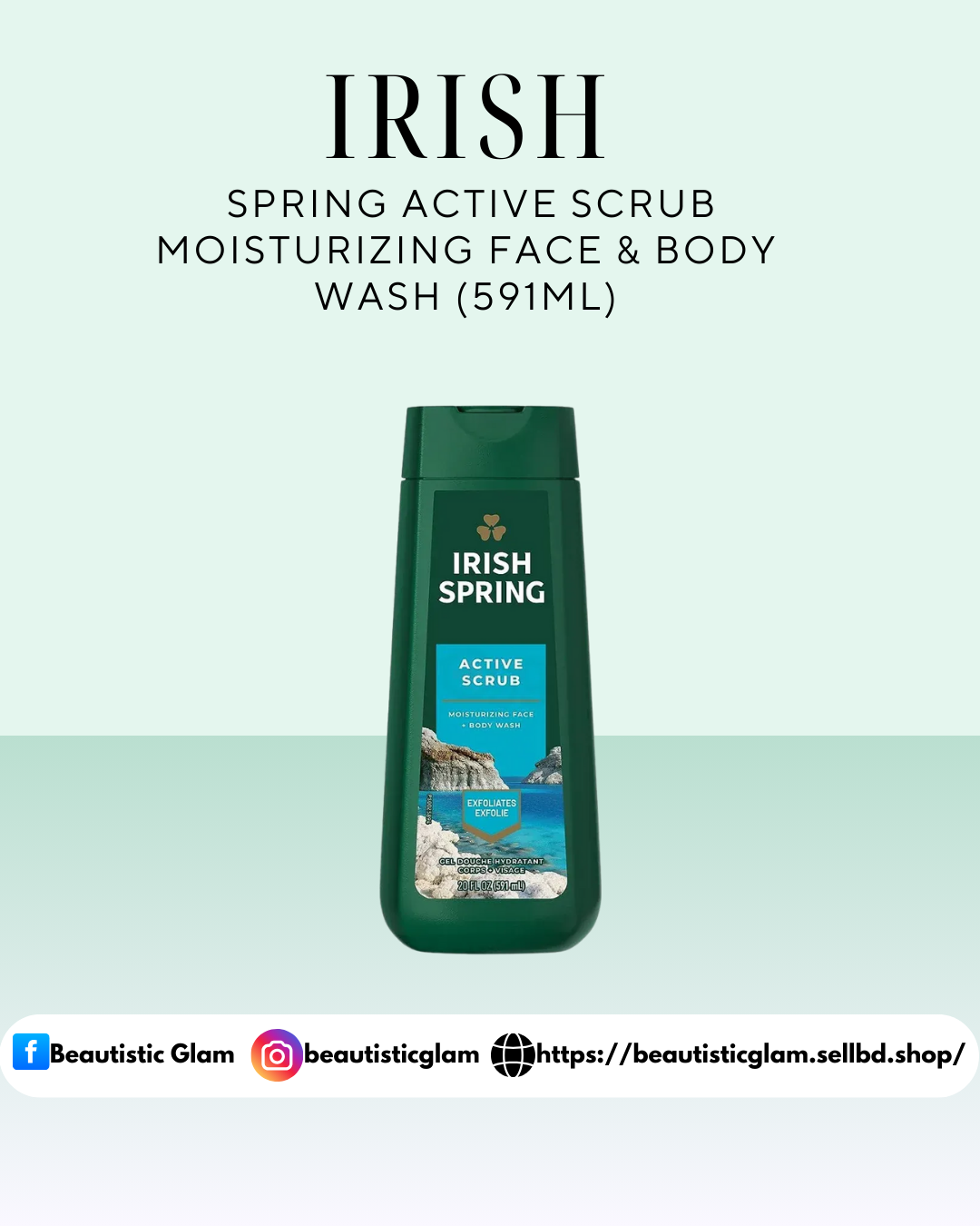 Irish Spring Active Scrub Moisturizing Face & Body Wash (591ml)