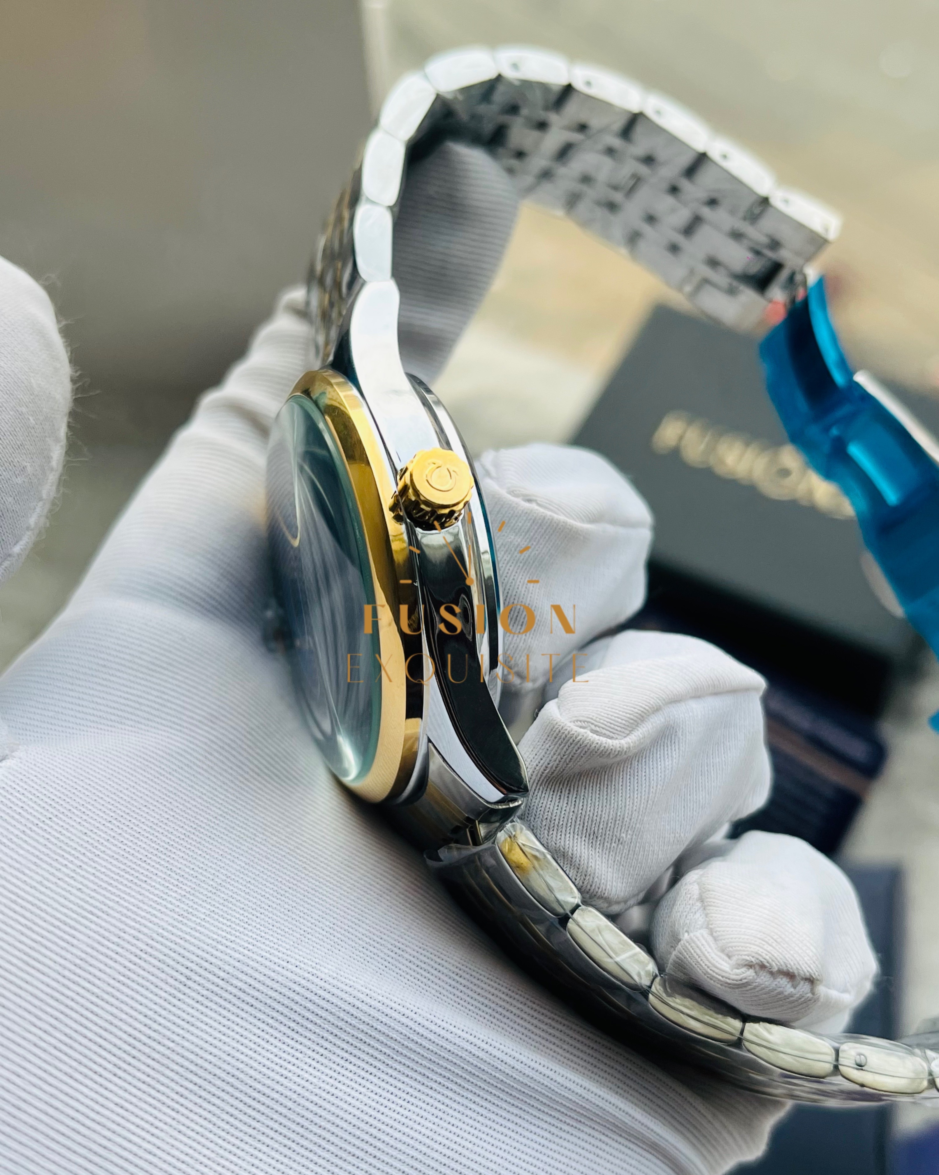 Omega Dual Tone Blue Dial Swift Movement Quartz Watch (AA Grade)_img_1