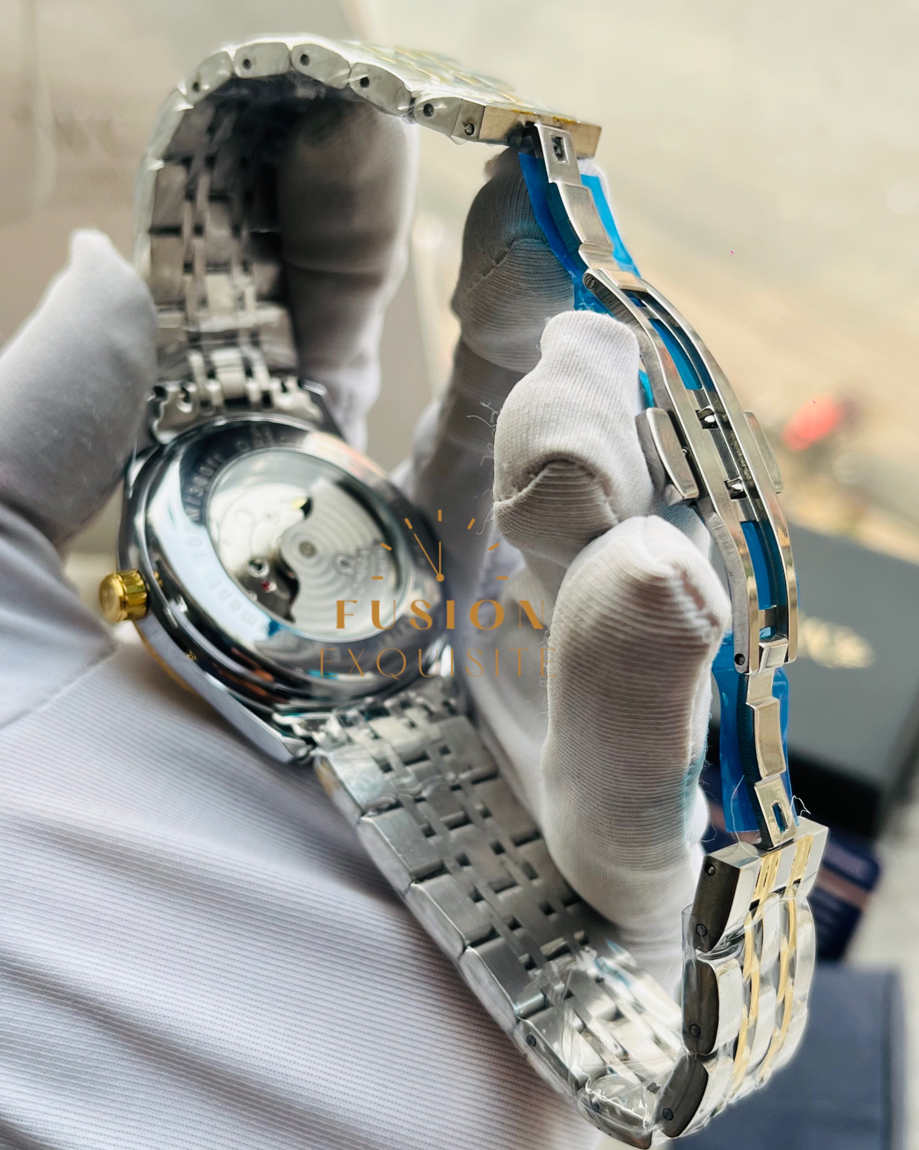 Omega Dual Tone Blue Dial Swift Movement Quartz Watch (AA Grade)_img_2