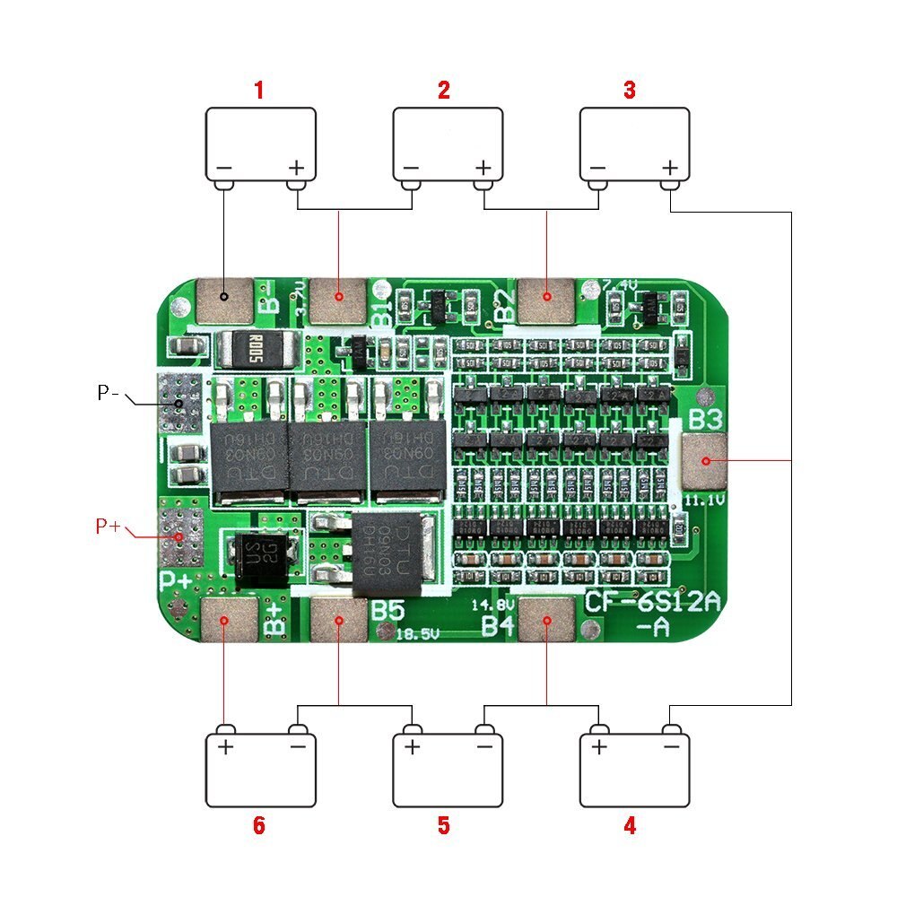 6S 12A 24V BMS Protection Board for 6-Pack 18650 Li-ion Battery Cells with Overcharge and Discharge Protection_img_3