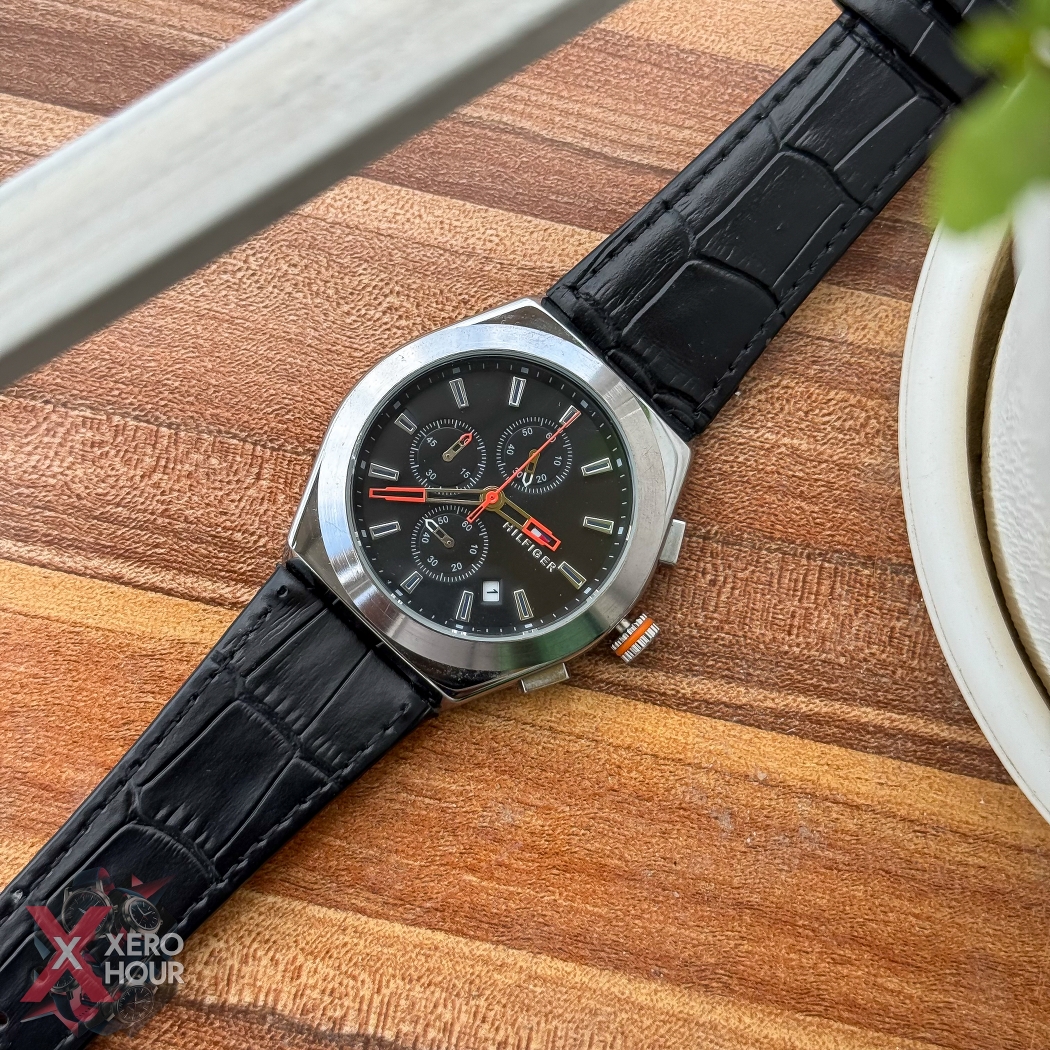 Tommy Hilfiger | Chronograph | Crocodile Belt | Black Dial Black Belt_img_3