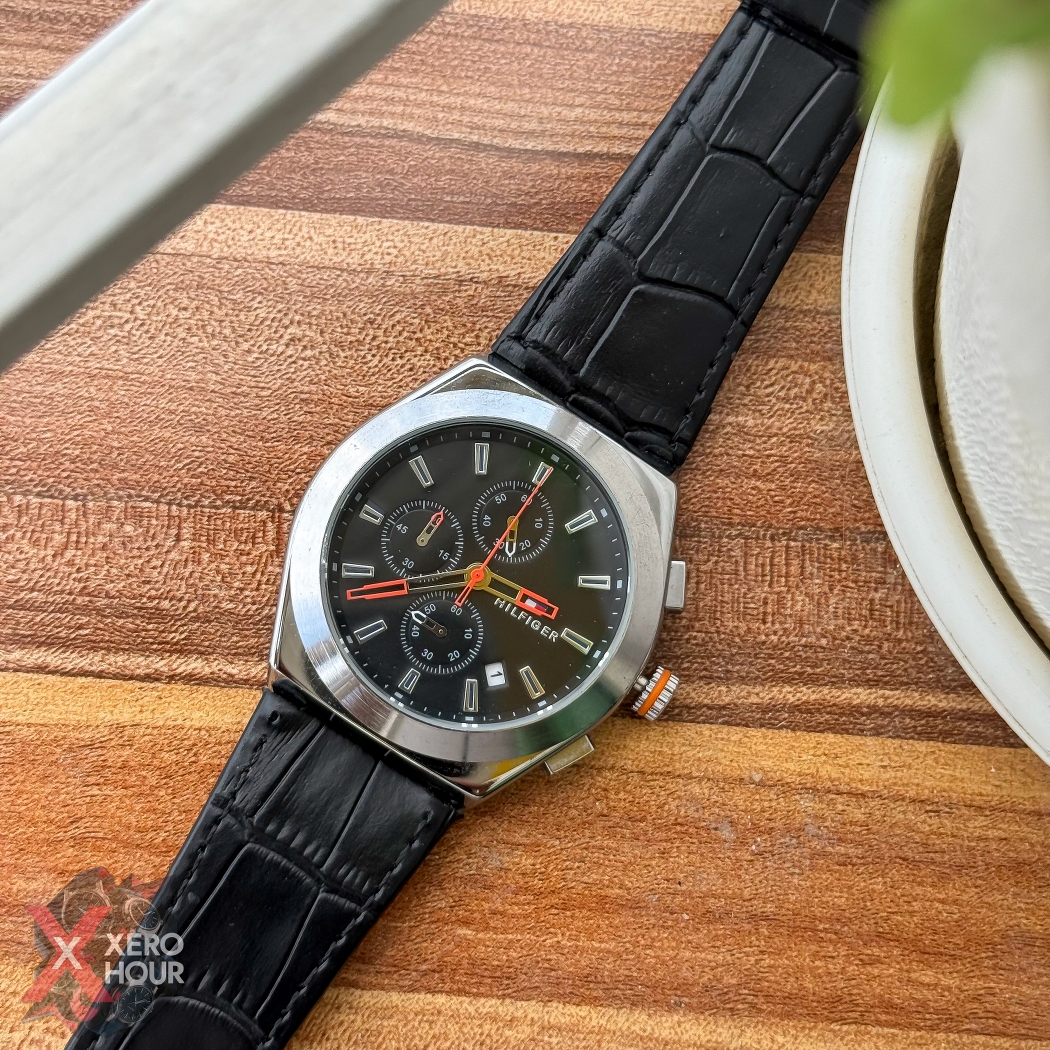 Tommy Hilfiger | Chronograph | Crocodile Belt | Black Dial Black Belt_img_5