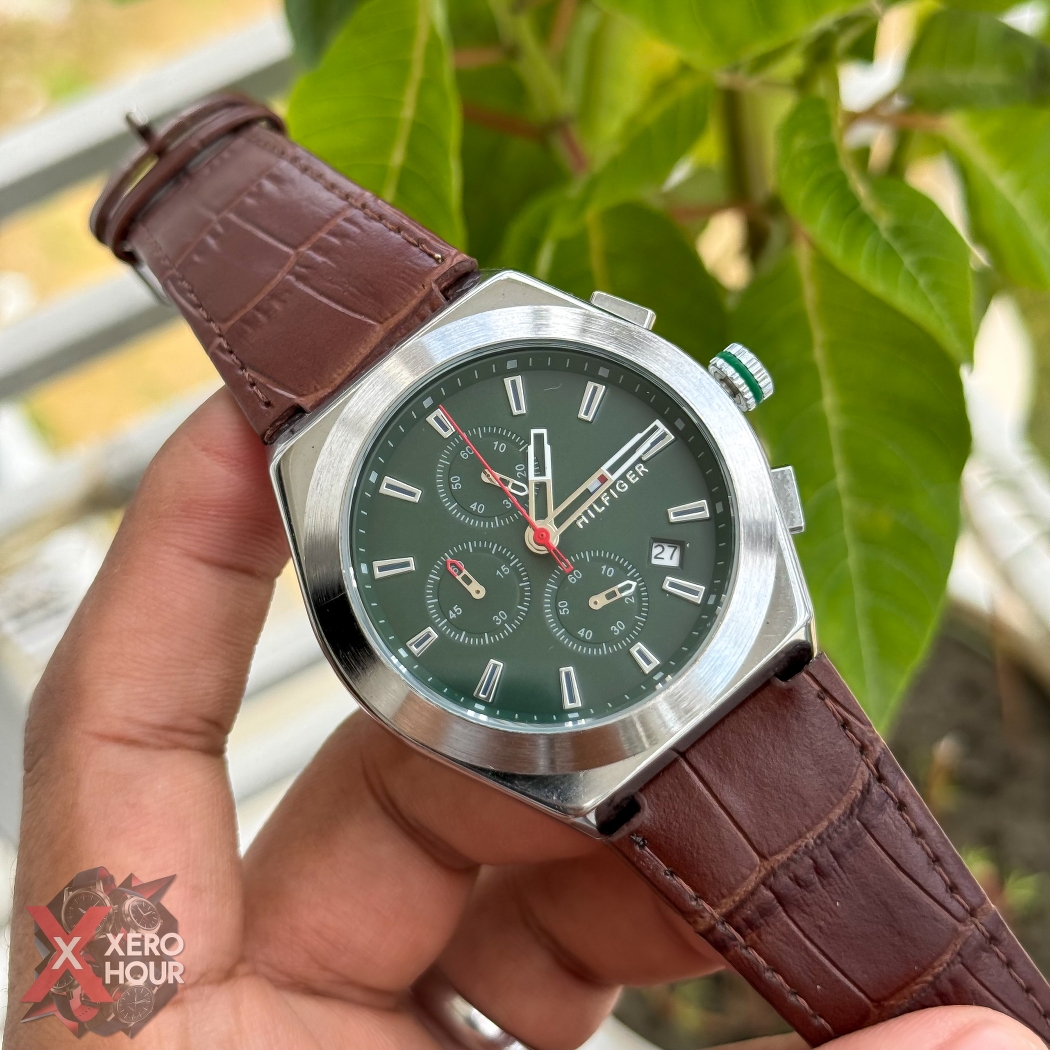 Tommy Hilfiger Chronograph | Crocodial leather | Brown Belt Green Dial