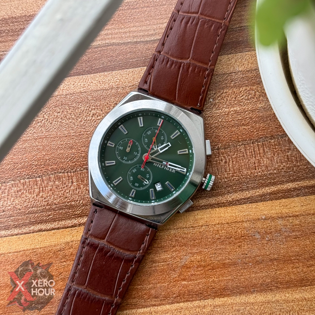 Tommy Hilfiger Chronograph | Crocodial leather | Brown Belt Green Dial_img_5