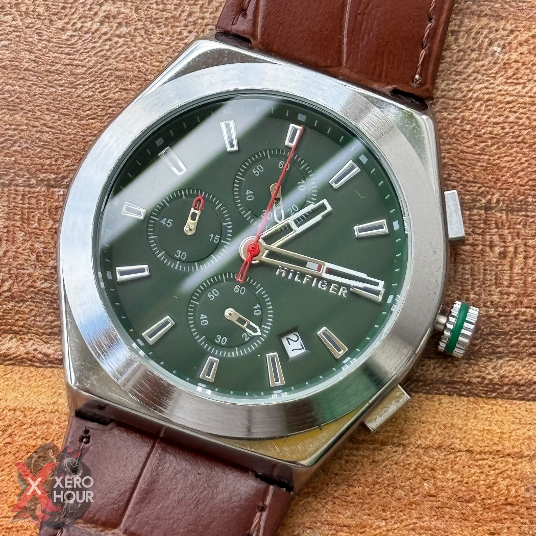 Tommy Hilfiger Chronograph | Crocodial leather | Brown Belt Green Dial_img_6