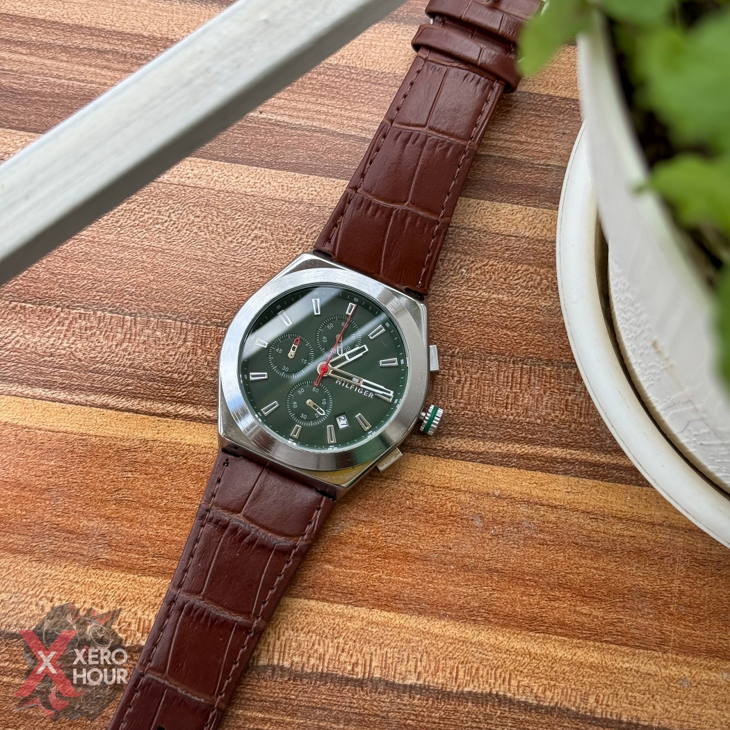 Tommy Hilfiger Chronograph | Crocodial leather | Brown Belt Green Dial_img_7