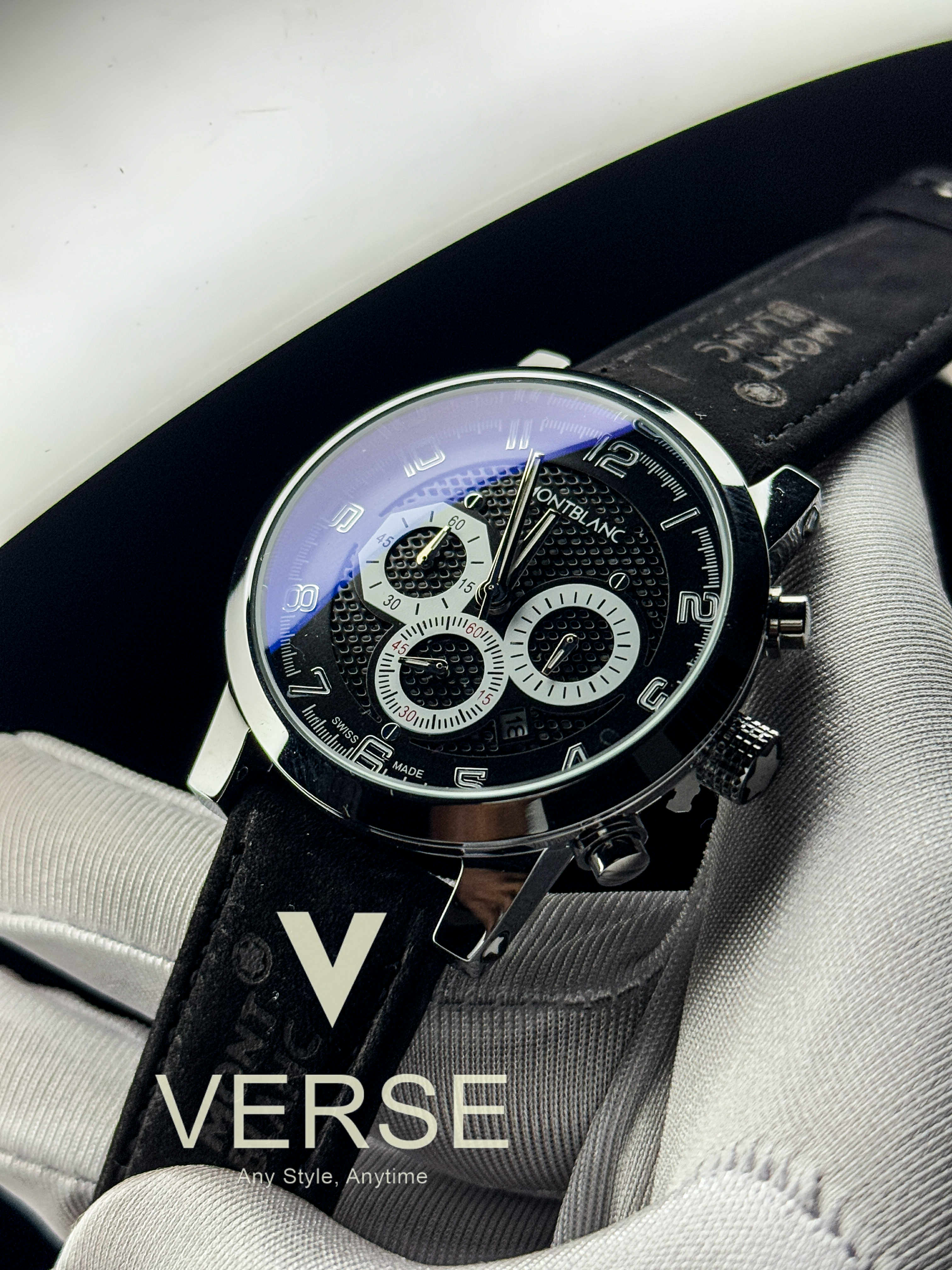 Mont blanc world map black belt black dial