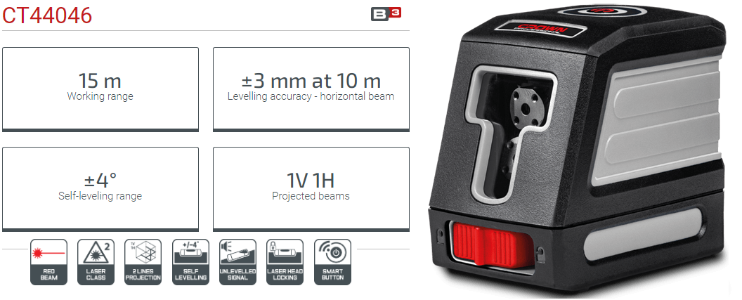 CROWN CT44046 Professional Line Laser, 1V1H, 15m, ±3mm; CT44046_img_4