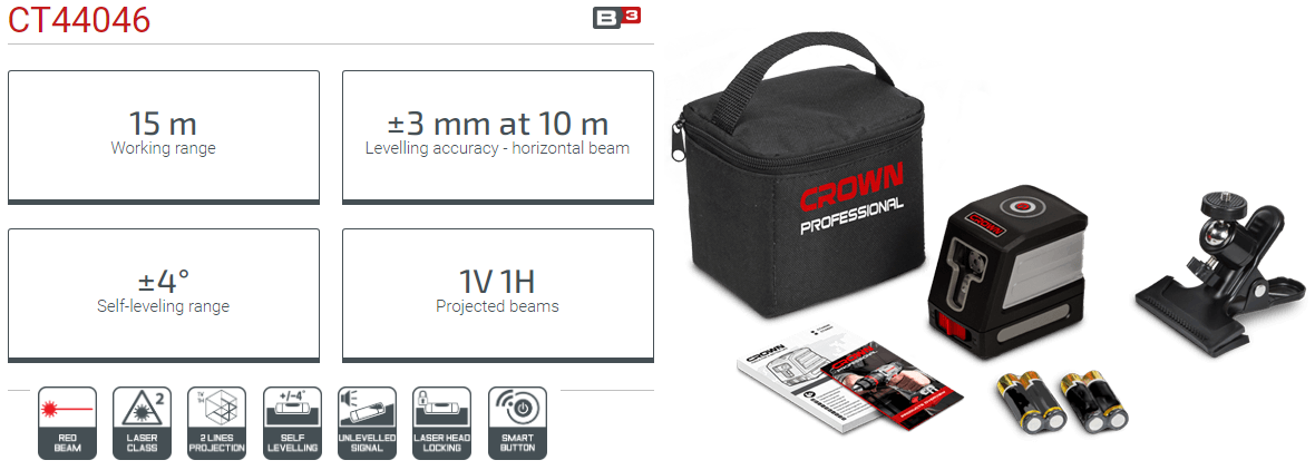 CROWN CT44046 Professional Line Laser, 1V1H, 15m, ±3mm; CT44046_img_5