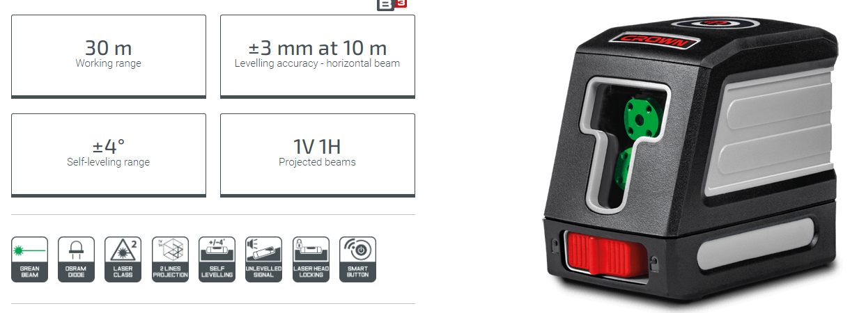 CROWN CT44047 Professional Line Laser, 1V1H, 30m, ±3mm; CT44047_img_2