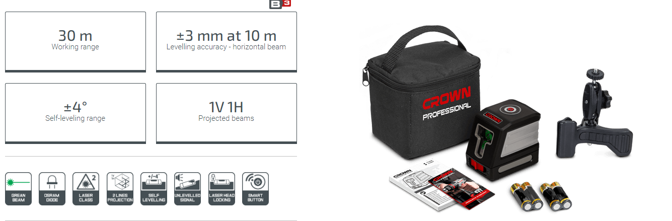 CROWN CT44047 Professional Line Laser, 1V1H, 30m, ±3mm; CT44047_img_3