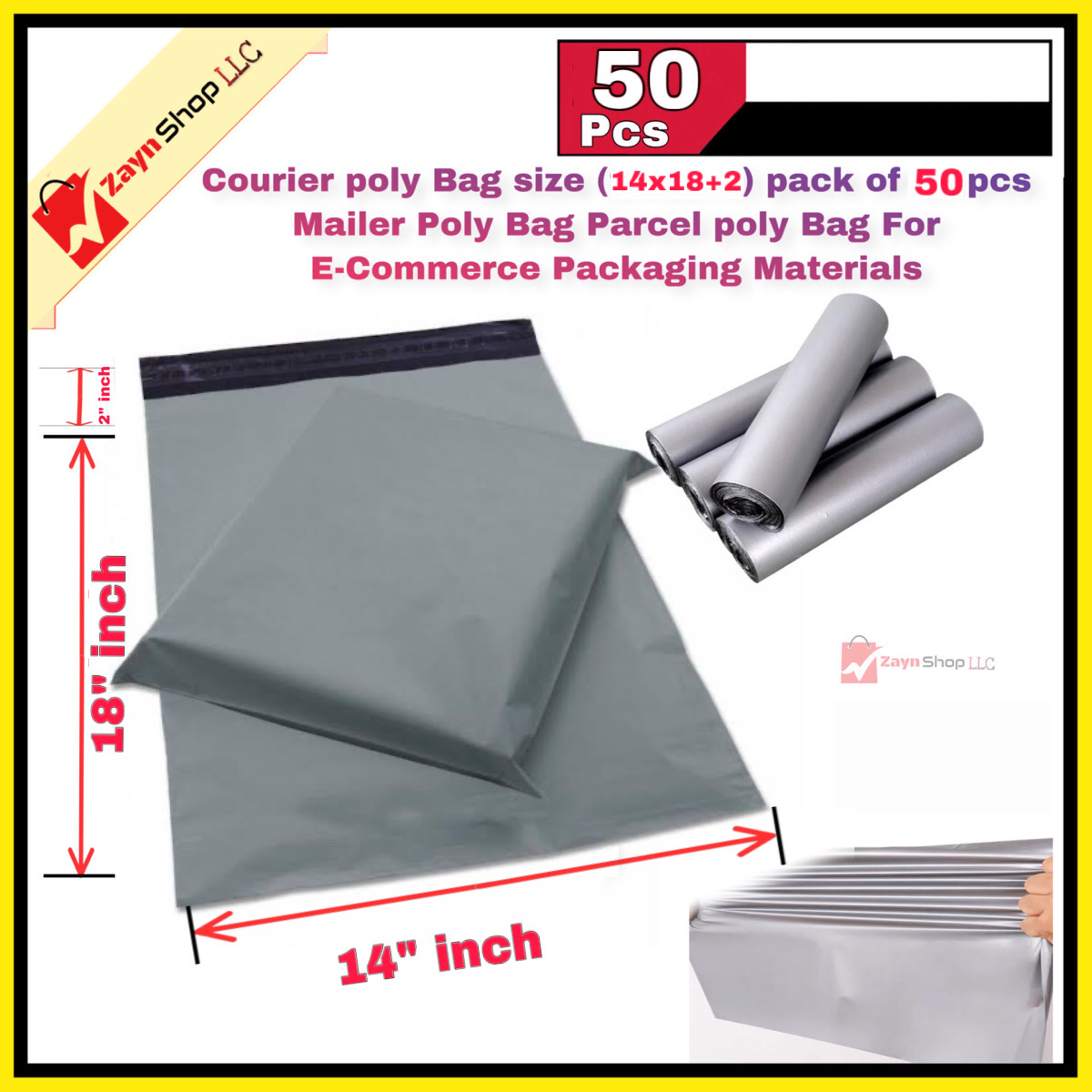 Courier poly Bag size (14x18+2) pack of 50 pcs Mailer Poly Bag Parcel poly Bag For E-Commerce Packaging Materials_img_0