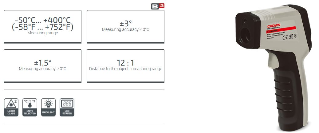 CROWN CT44036 Thermo Detector Infrared Thermometer, -50°c... +400°c; CT44036_img_2