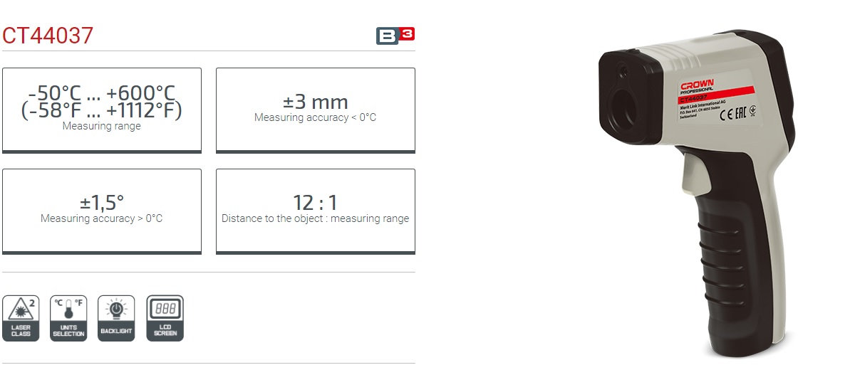 CROWN CT44037 Thermo Detector Infrared Thermometer, -50°C... +600°c; CT44037_img_2
