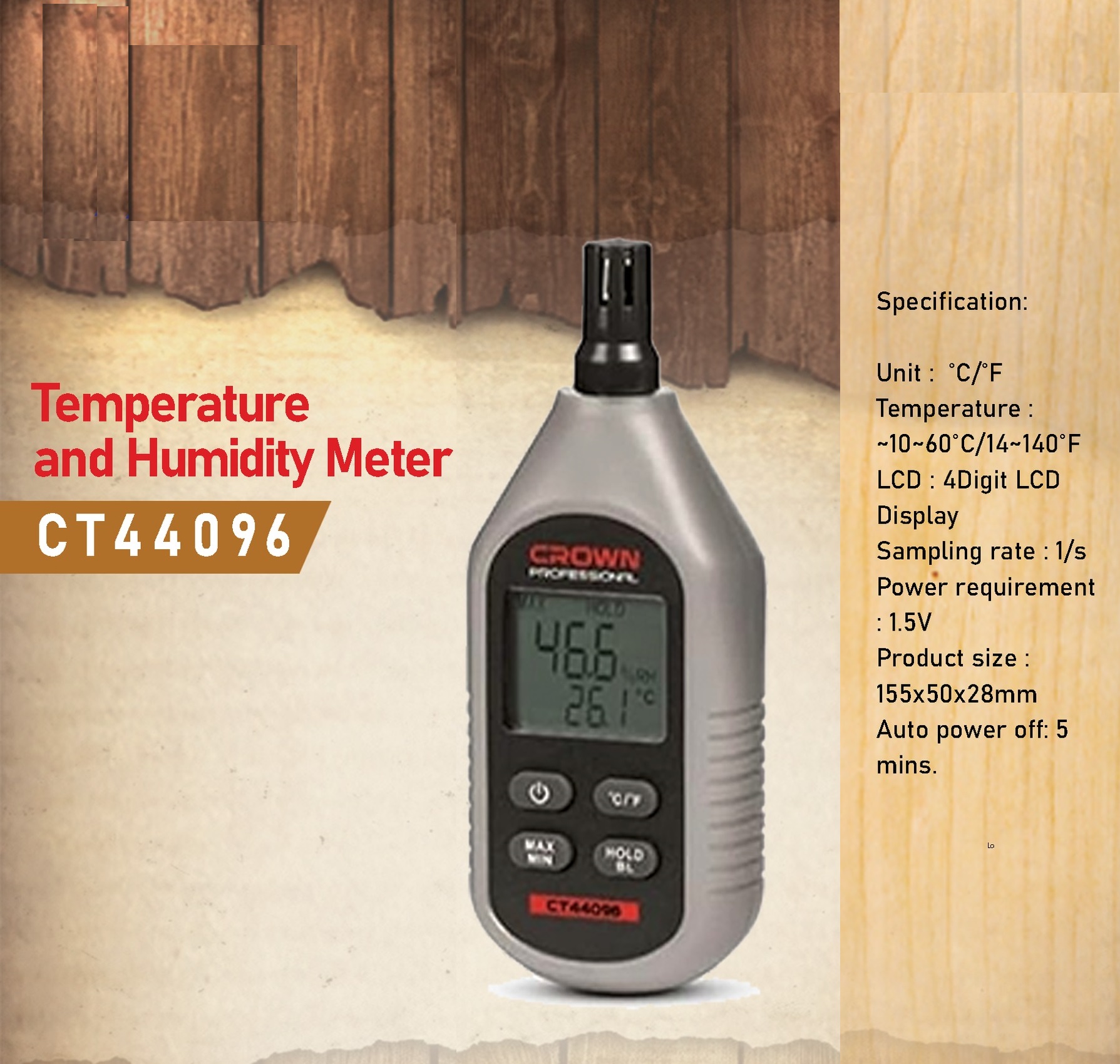 CROWN CT44096 Temperature and Humidity Meter,  ~10~60˚C;  CT44096_img_1