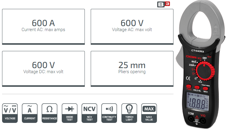 CROWN CT44053 Professional Digital Multimeter, 600V, 600V, 600A, 20MΩ; CT44053_img_1