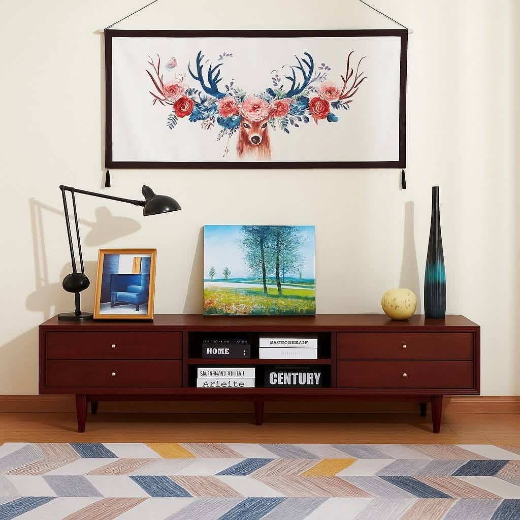 WCF-TVC-5020 | Premium Solid Wood 60” TV Cabinet | Modern Low-Height TV Stand