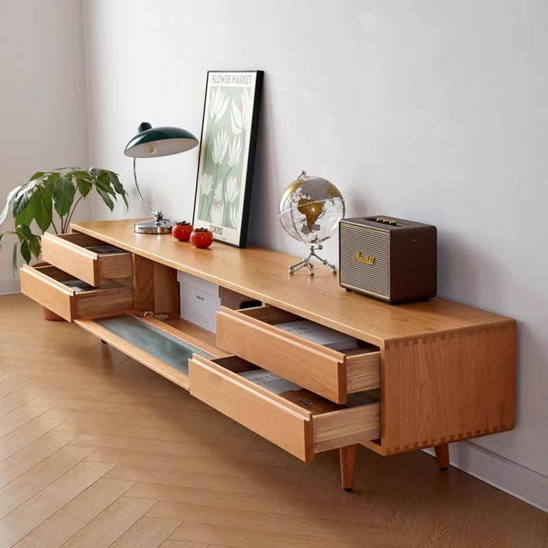 WCF-TVC-5093 | 72” Solid Wood Natural Finish TV Cabinet | Premium Drawer TV Stand BD
