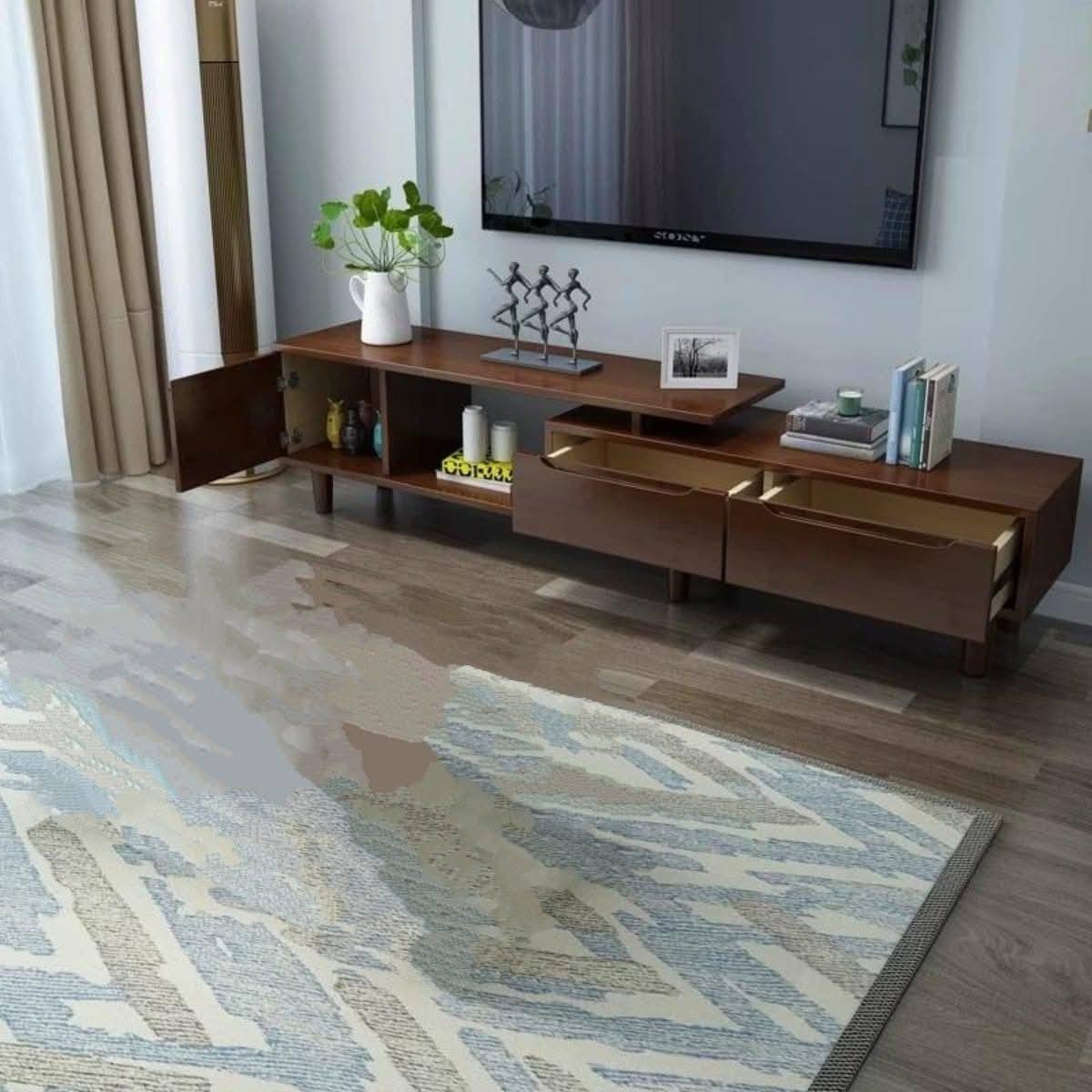 WCF-TVC-5094 | 72” Solid Wood Modern TV Cabinet With Side Door & Dual Drawer Storage