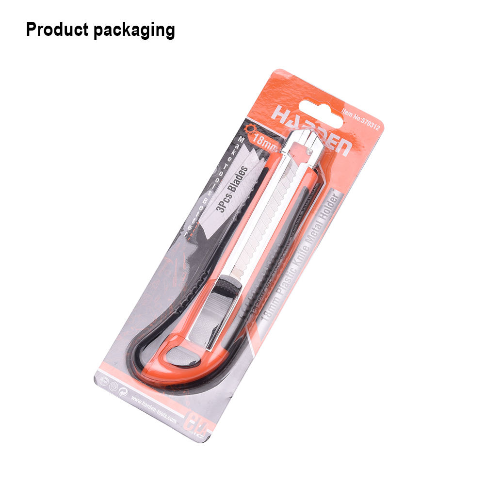 HARDEN 18mm Plastic Knife Metal Holder with 3pcs Replacement Blades, Paper Cutter Knife, Multi Hand Cutting Tool, Retractable Utility Knife; 570312