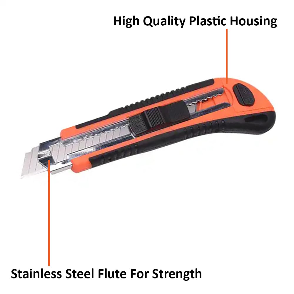 HARDEN 18mm Plastic Knife Metal Holder with 3pcs Replacement Blades, Paper Cutter Knife, Multi Hand Cutting Tool, Retractable Utility Knife; 570312_img_1