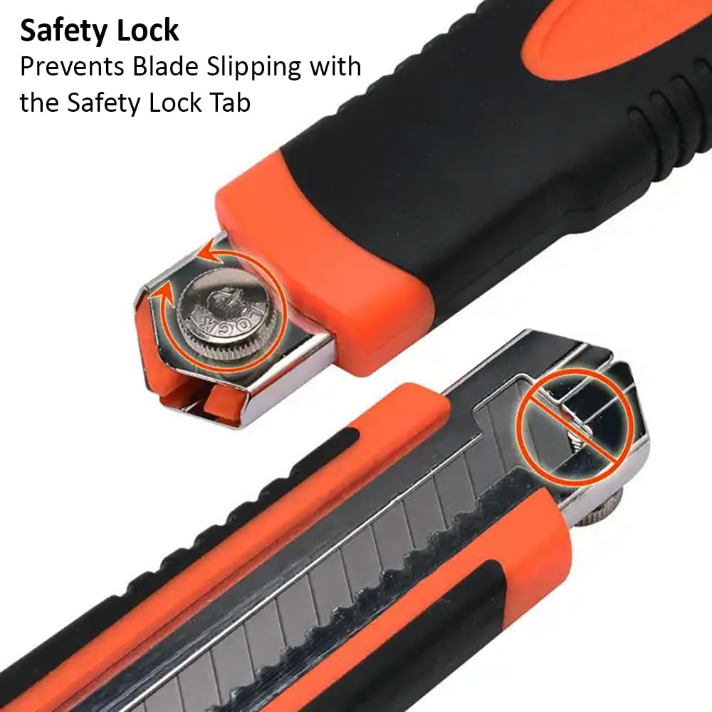 HARDEN 18mm Plastic Knife Metal Holder with 3pcs Replacement Blades, Paper Cutter Knife, Multi Hand Cutting Tool, Retractable Utility Knife; 570312_img_2