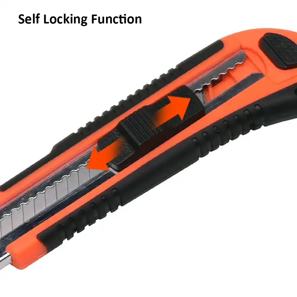 HARDEN 18mm Plastic Knife Metal Holder with 3pcs Replacement Blades, Paper Cutter Knife, Multi Hand Cutting Tool, Retractable Utility Knife; 570312_img_3