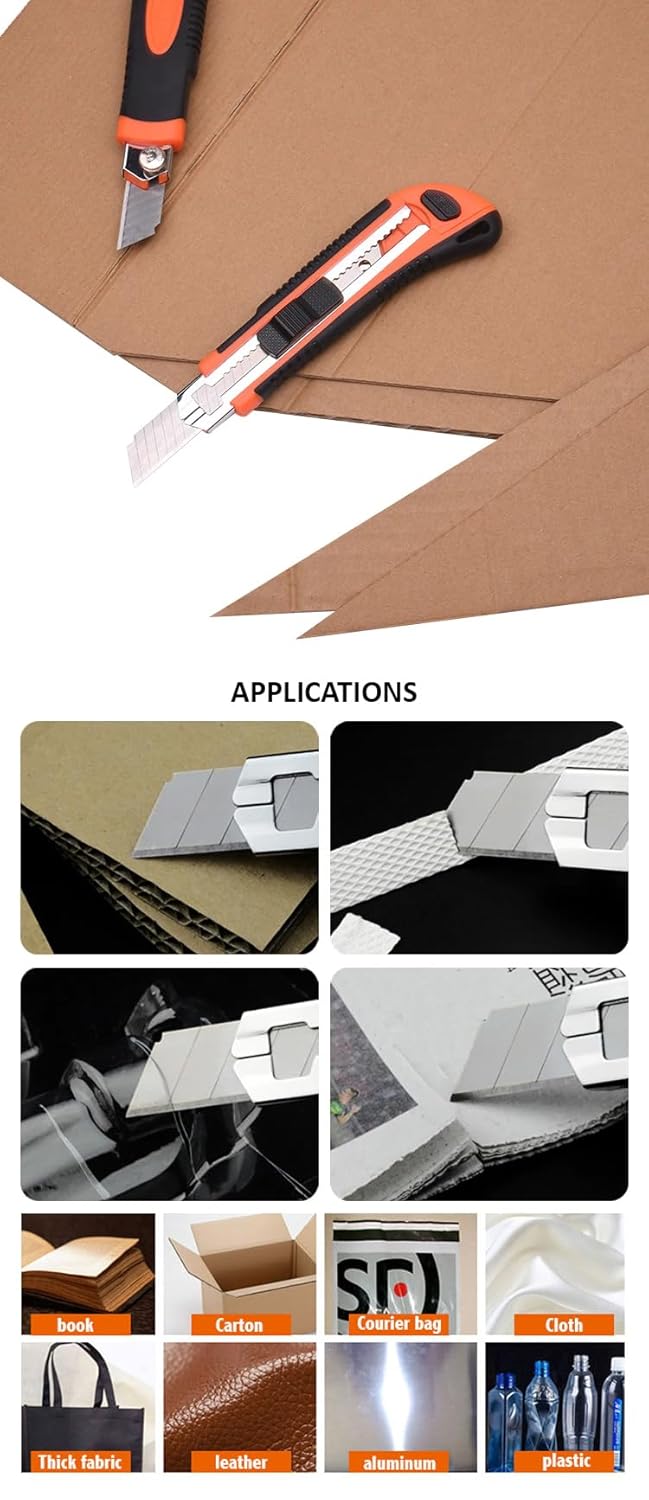 HARDEN 18mm Plastic Knife Metal Holder with 3pcs Replacement Blades, Paper Cutter Knife, Multi Hand Cutting Tool, Retractable Utility Knife; 570312_img_7