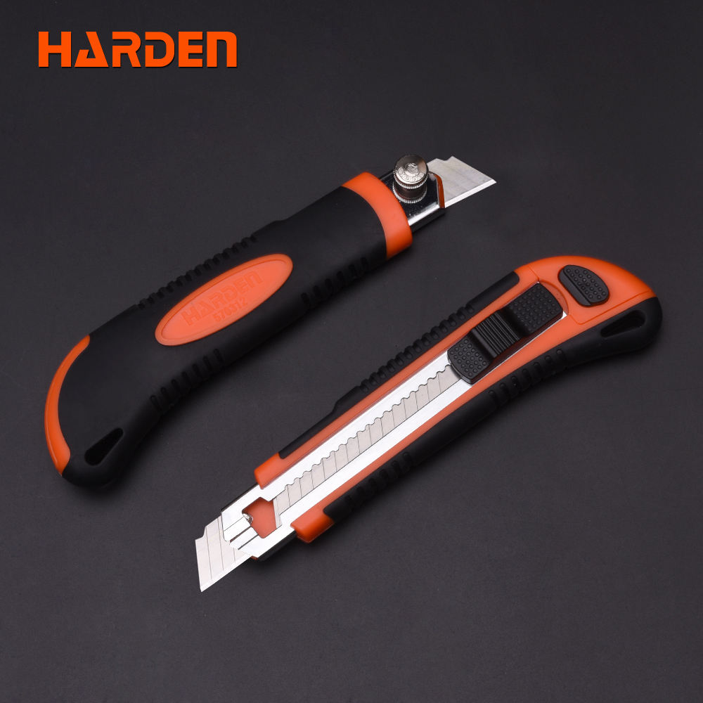 HARDEN 18mm Plastic Knife Metal Holder with 3pcs Replacement Blades, Paper Cutter Knife, Multi Hand Cutting Tool, Retractable Utility Knife; 570312_img_9